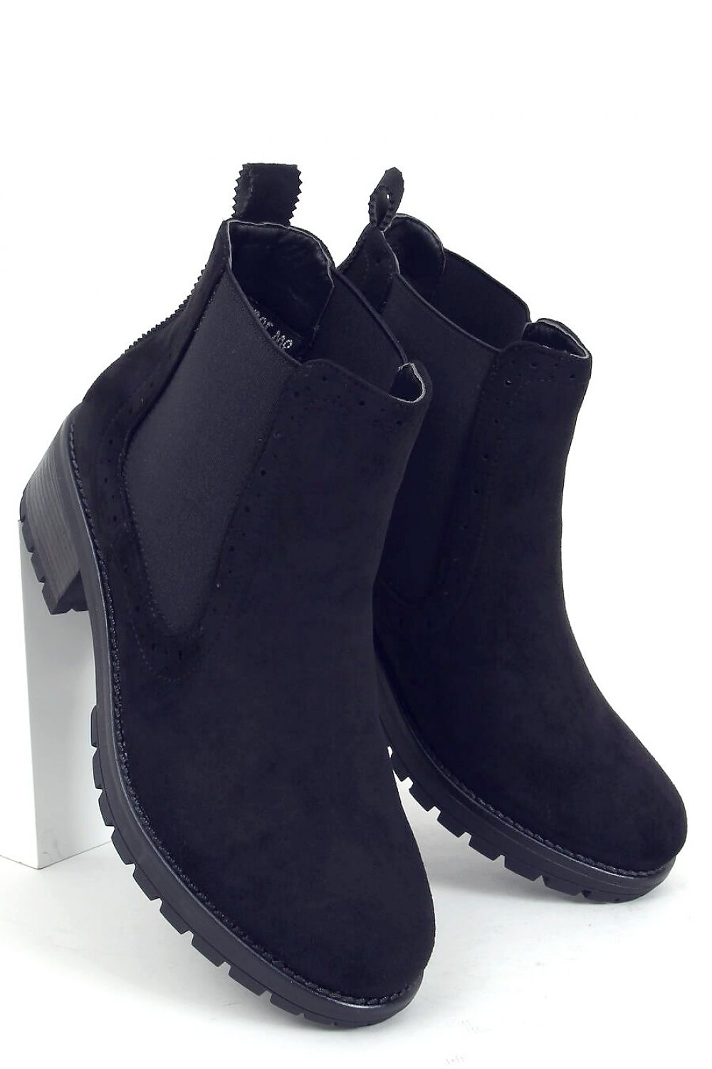 Chunky Heel Black Suede Chelsea Boot with Breathable Side Panels for Women