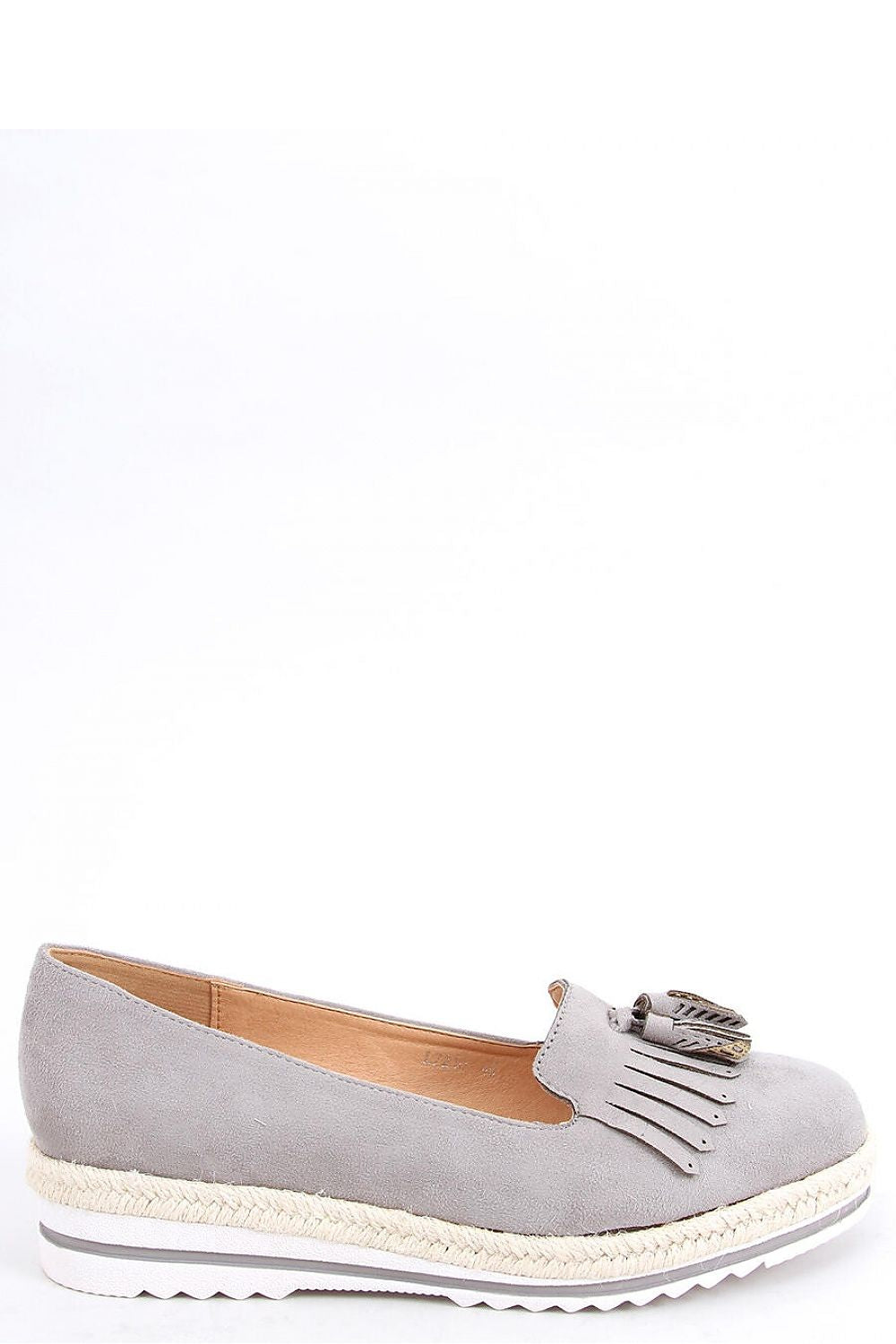 Grey Eco-Suede Loafers with Fringe Tassel and Espadrille Sole