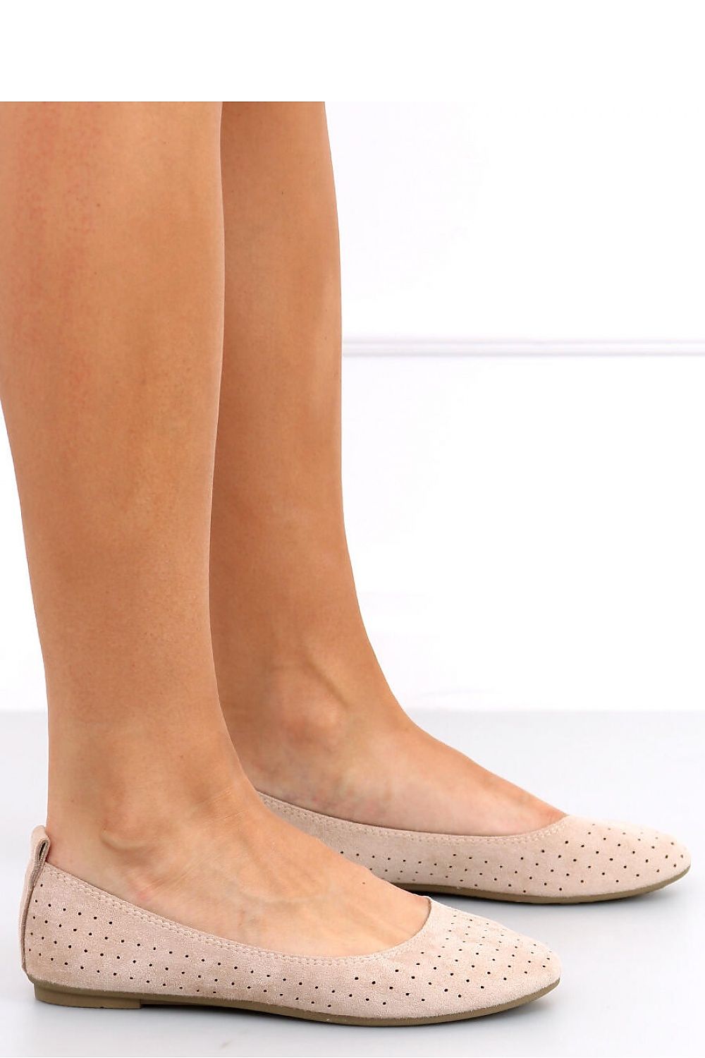 Charming Beige Suede Ballerina Flats with Polka-Dot Cutwork