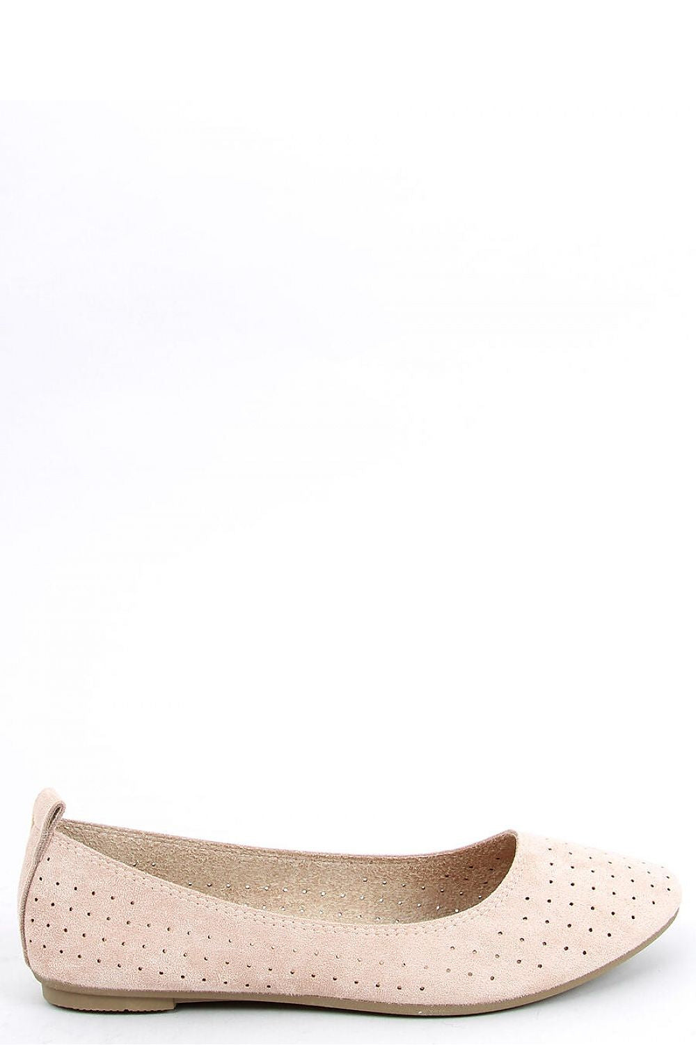 Charming Beige Suede Ballerina Flats with Polka-Dot Cutwork