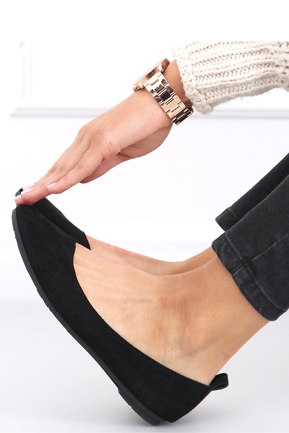 Black Cutwork Eco-Suede Ballet Flats