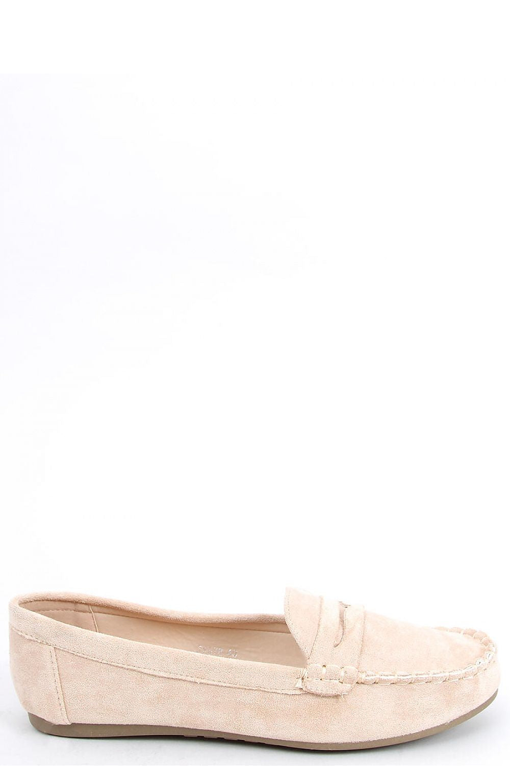 Beige Eco-Suede Women’s Moccasin Loafers with Hand-Stitched Detailing