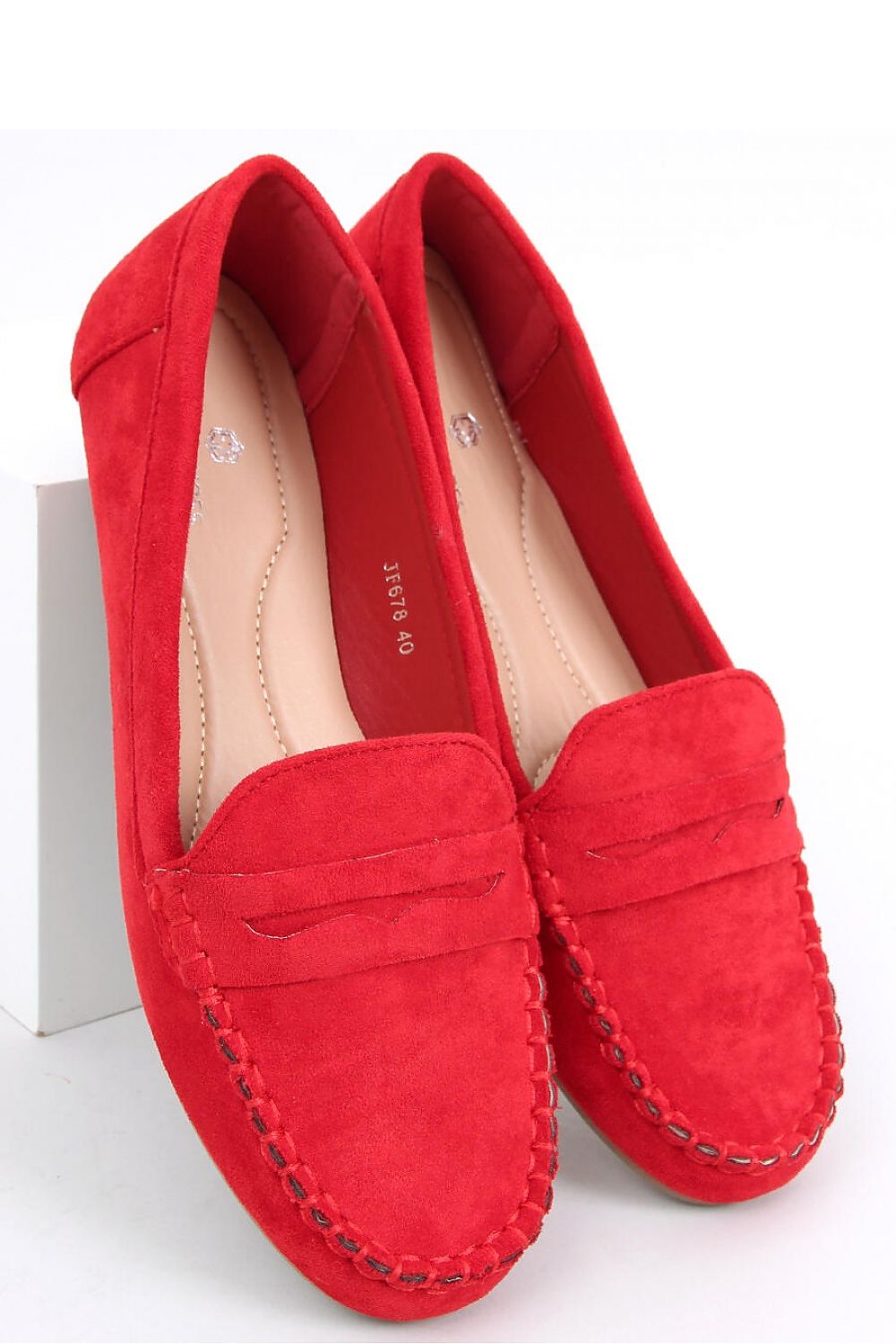 Red Suede Penny Loafers – Women's Round Toe with Contrast Whipstitch Detailing