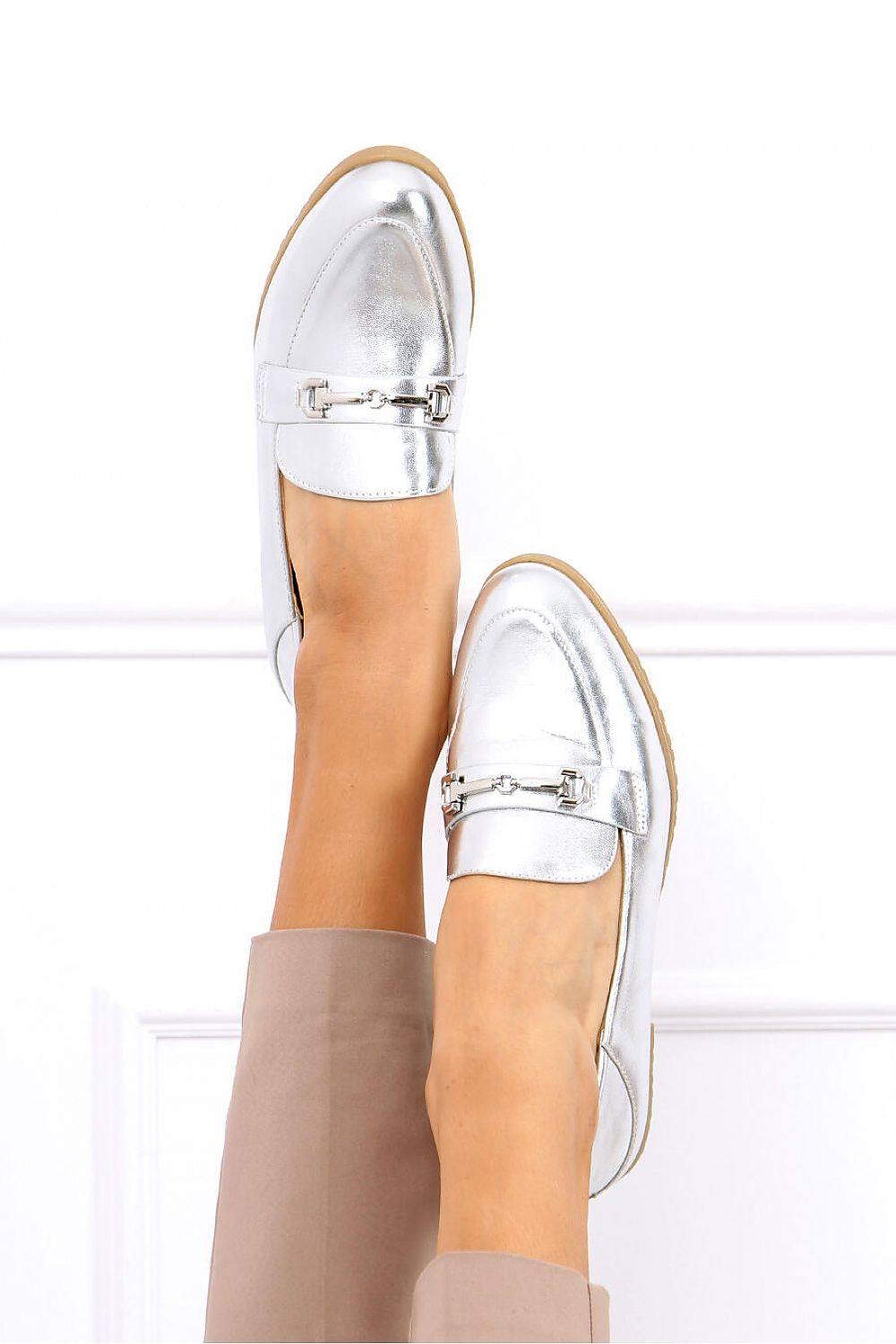 Metallic Silver Vegan Leather Women's Loafers – Almond Toe with Horsebit Detail