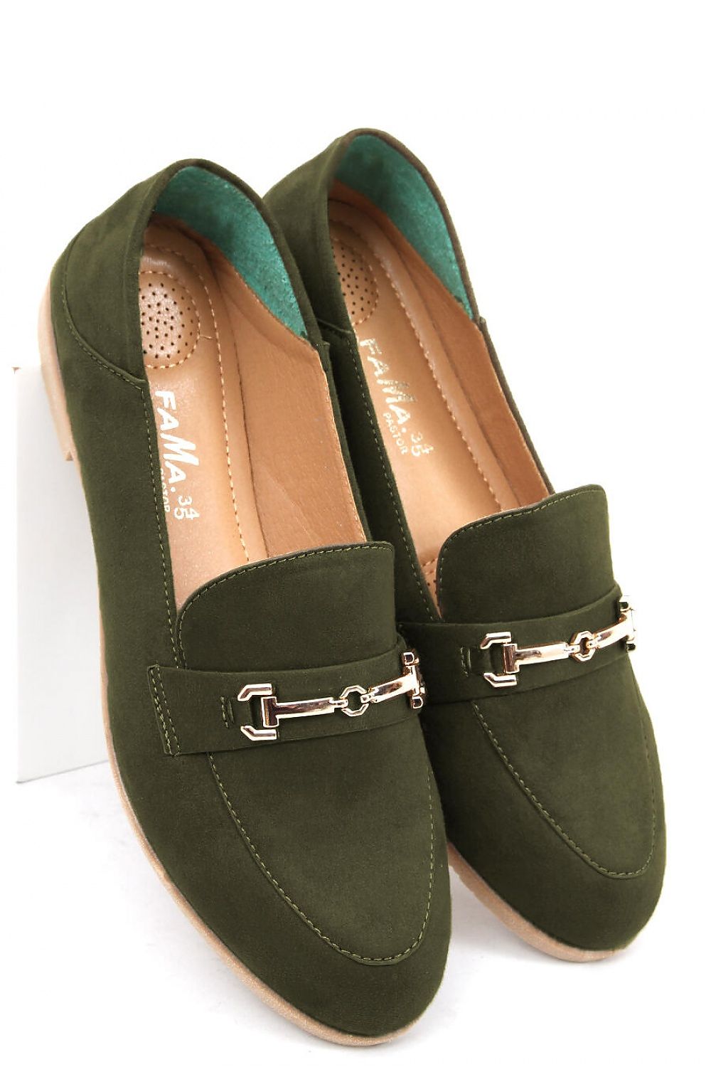 Olive Green Vegan Suede Loafers – Women's Almond Toe with Metal Bit Accent