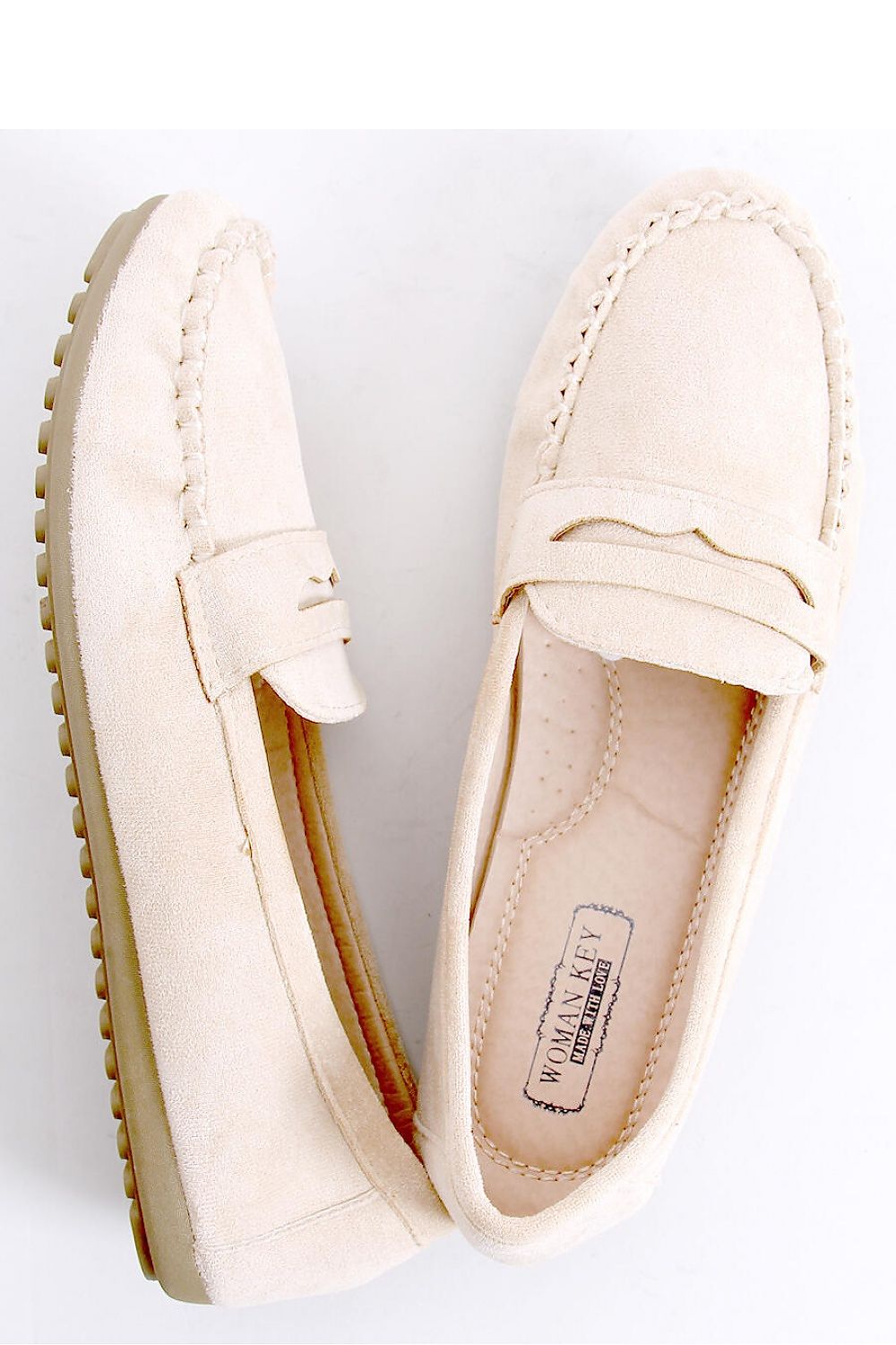 Cream Eco-Suede Women’s Loafers with Penny Strap