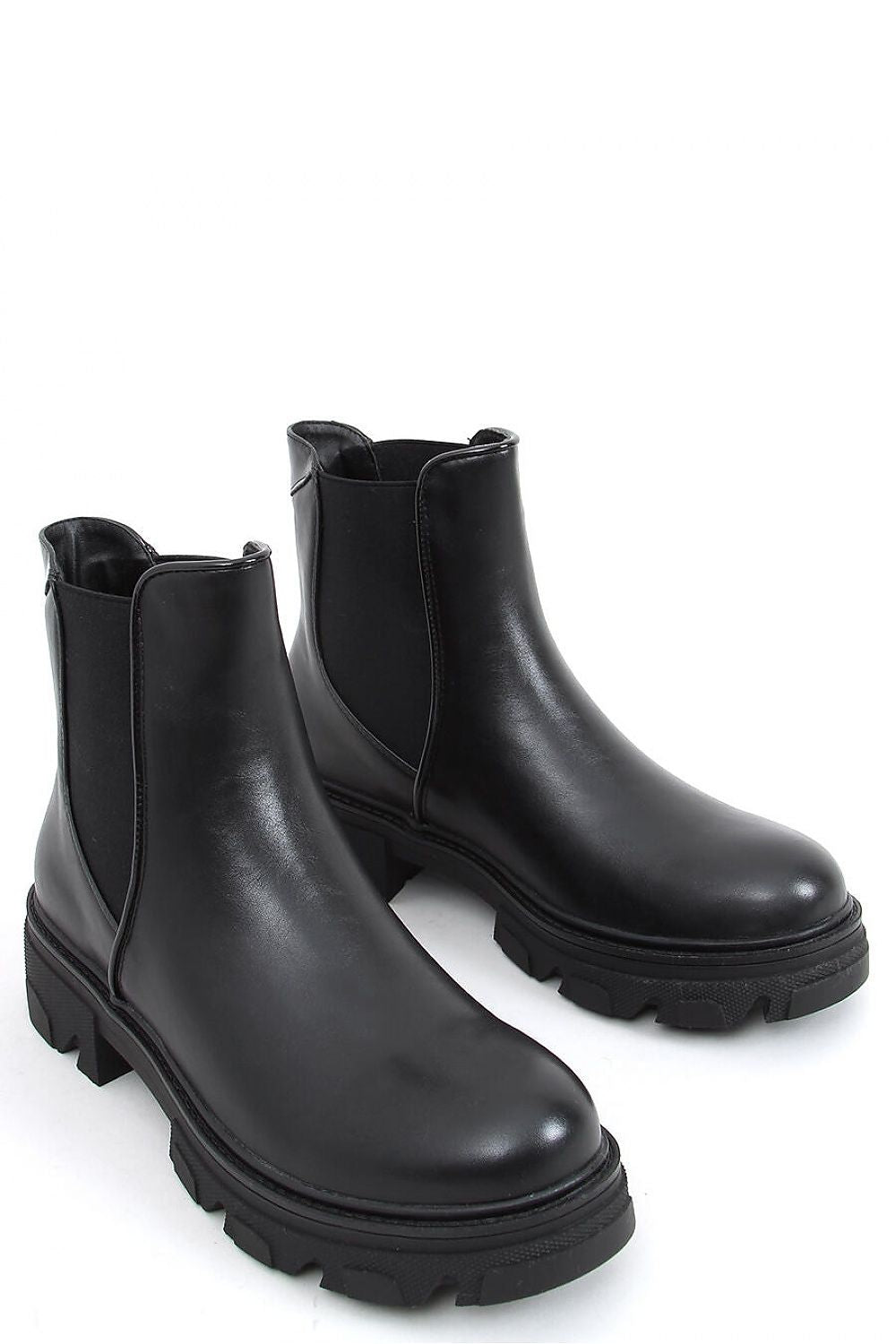 Black Leather Chelsea Boots with Stretch Side Panels and Platform Sole