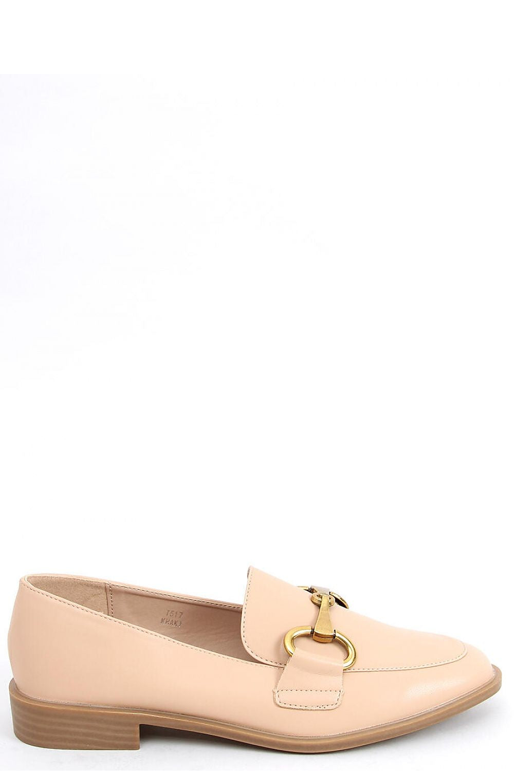 Beige Vegan Leather Loafers – Women's Almond Toe with Gold Horsebit Accent