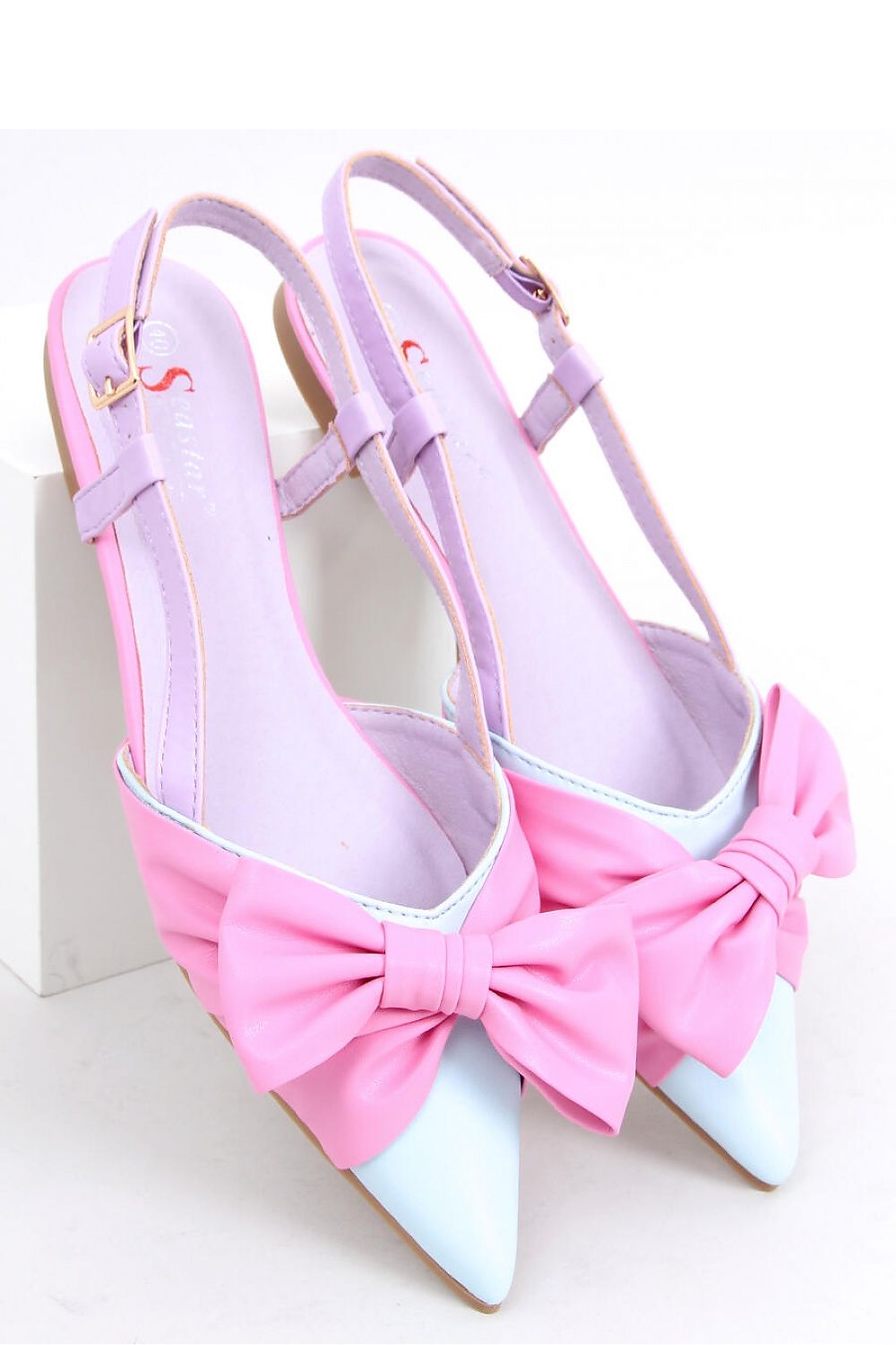 Lavender and Pink Open-Toe Satin Slingback Flat Sandals with Oversized Bow