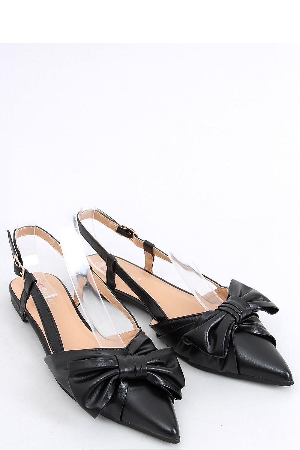 Black Pointed-Toe Women's Slingback Flats with Oversized Bow