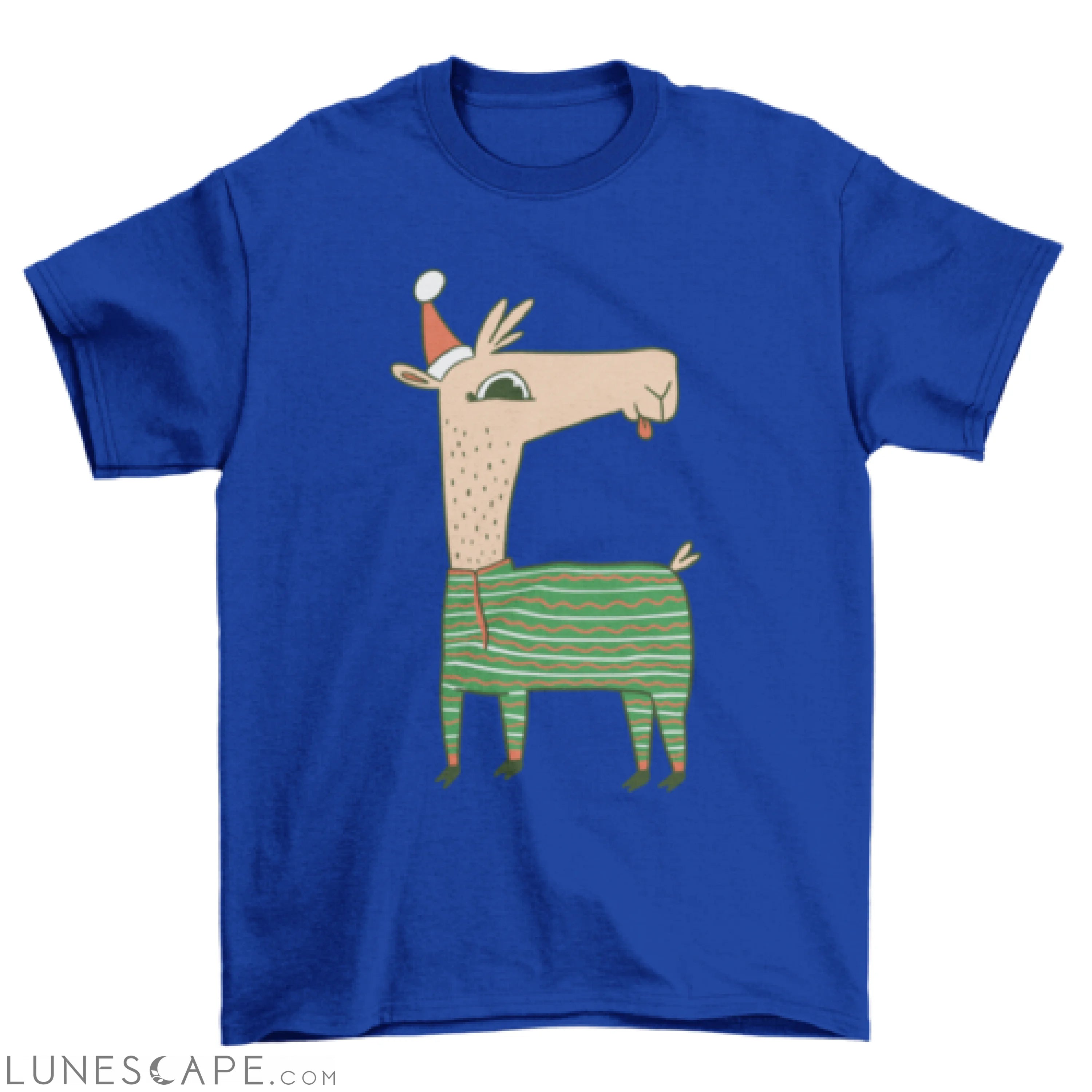 Cute Christmas llama wearing a Santa hat t-shirt LUNESCAPE
