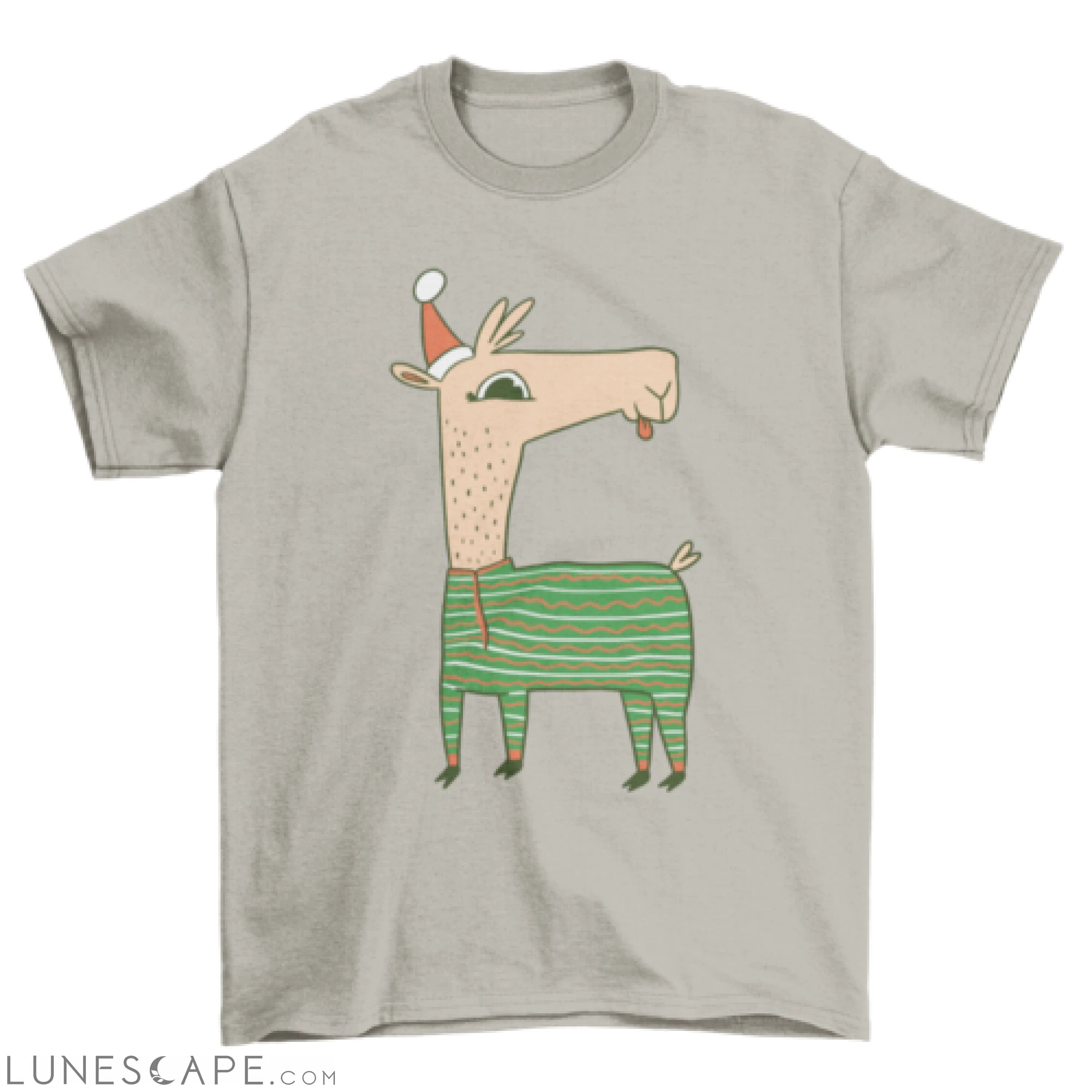 Cute Christmas llama wearing a Santa hat t-shirt LUNESCAPE