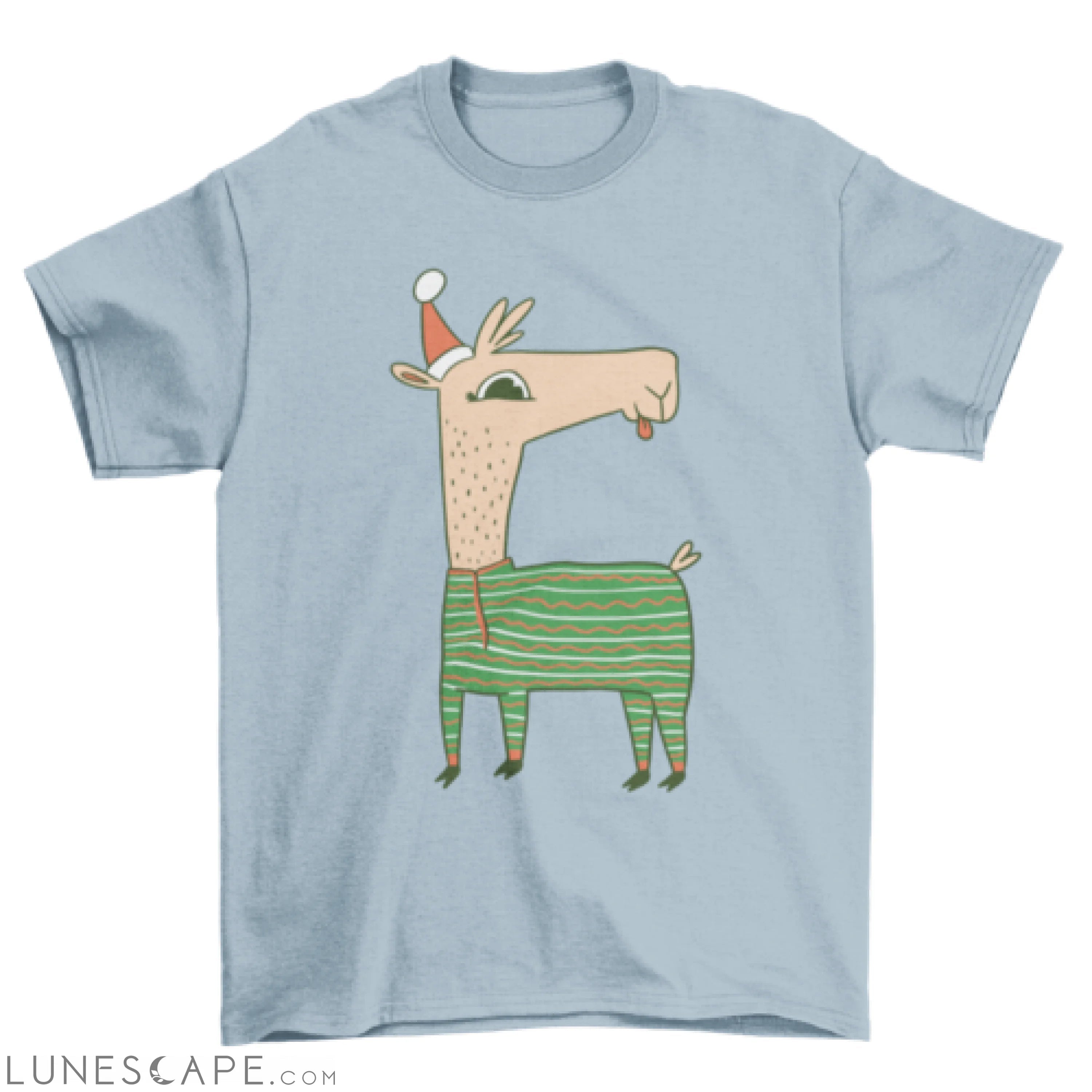 Cute Christmas llama wearing a Santa hat t-shirt LUNESCAPE