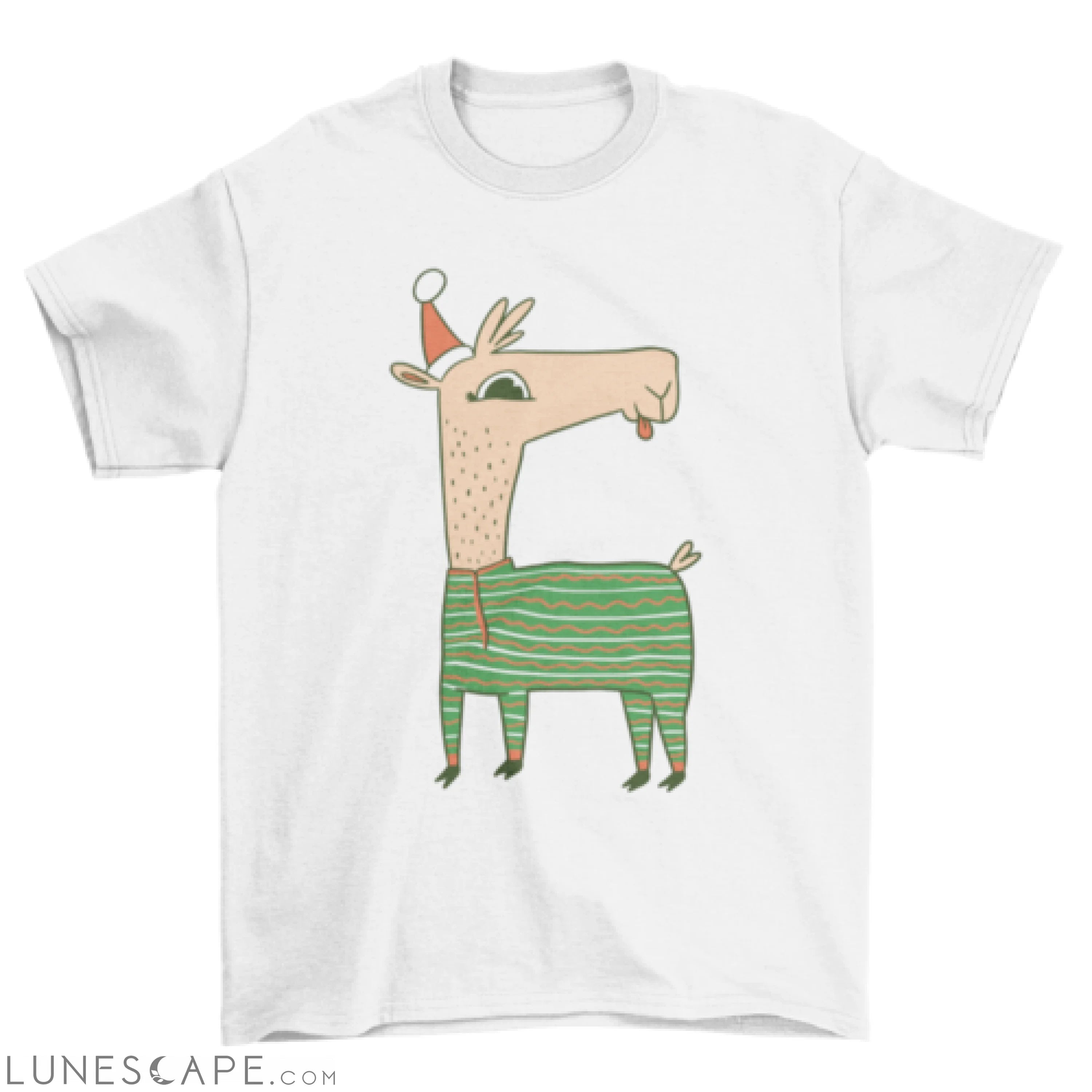 Cute Christmas llama wearing a Santa hat t-shirt LUNESCAPE