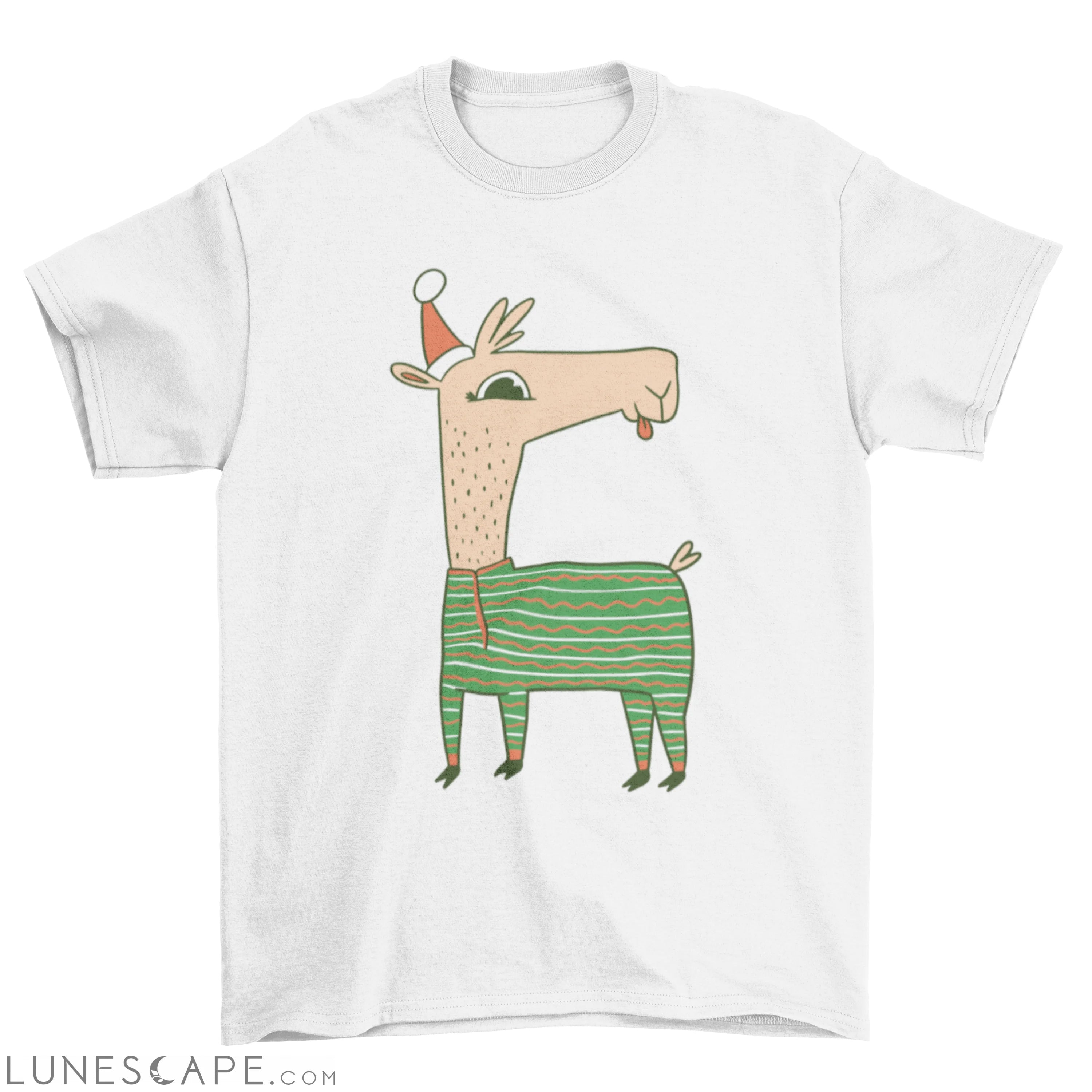 Cute Christmas llama wearing a Santa hat t-shirt LUNESCAPE