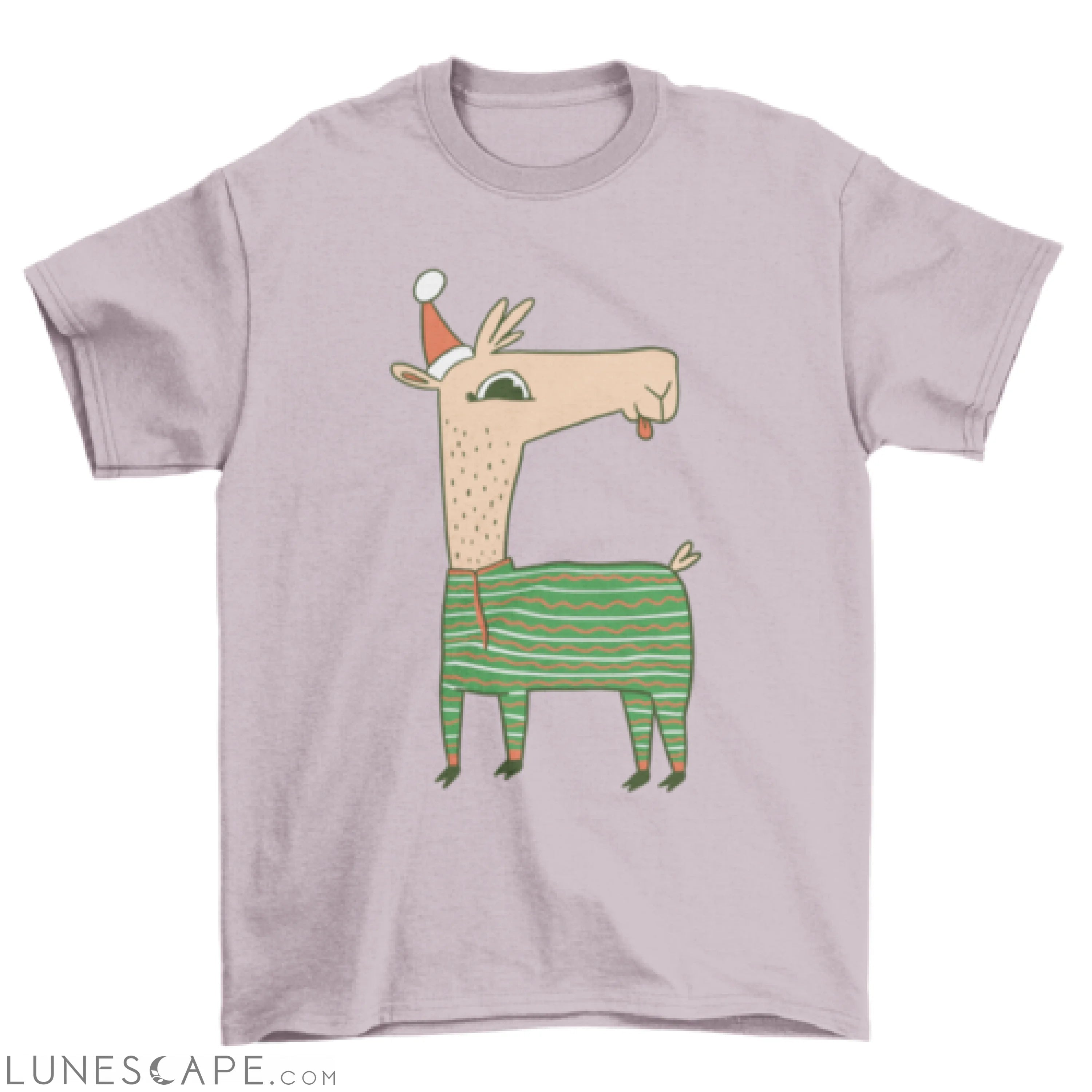 Cute Christmas llama wearing a Santa hat t-shirt LUNESCAPE