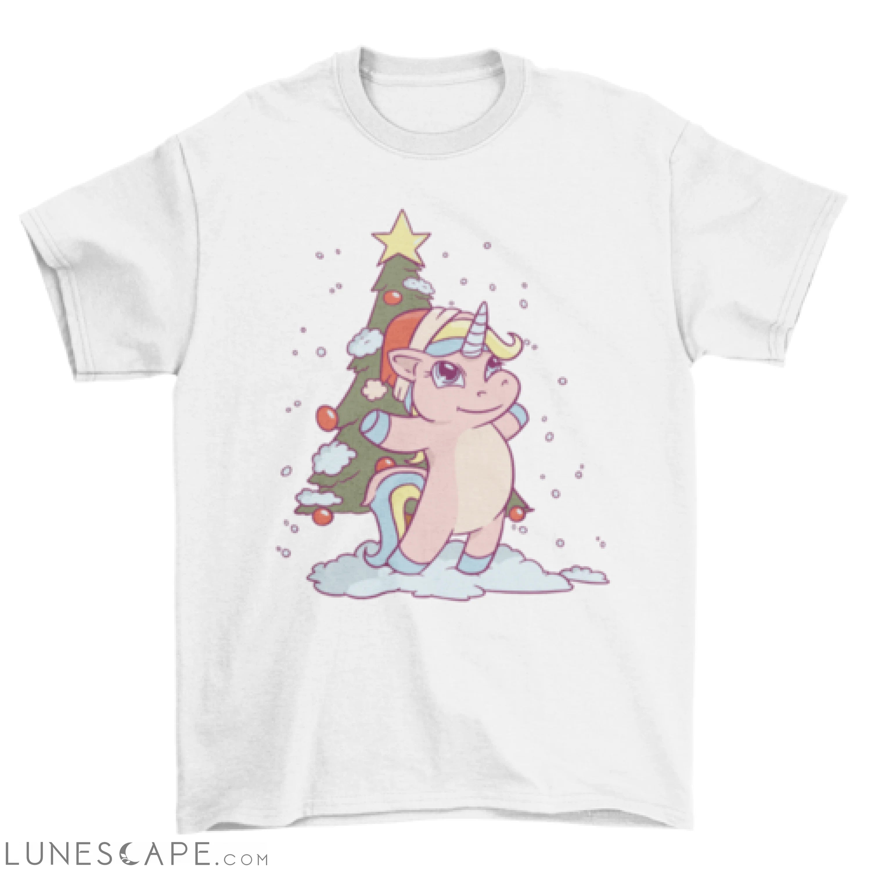 Cute Christmas unicorn cartoon t-shirt LUNESCAPE