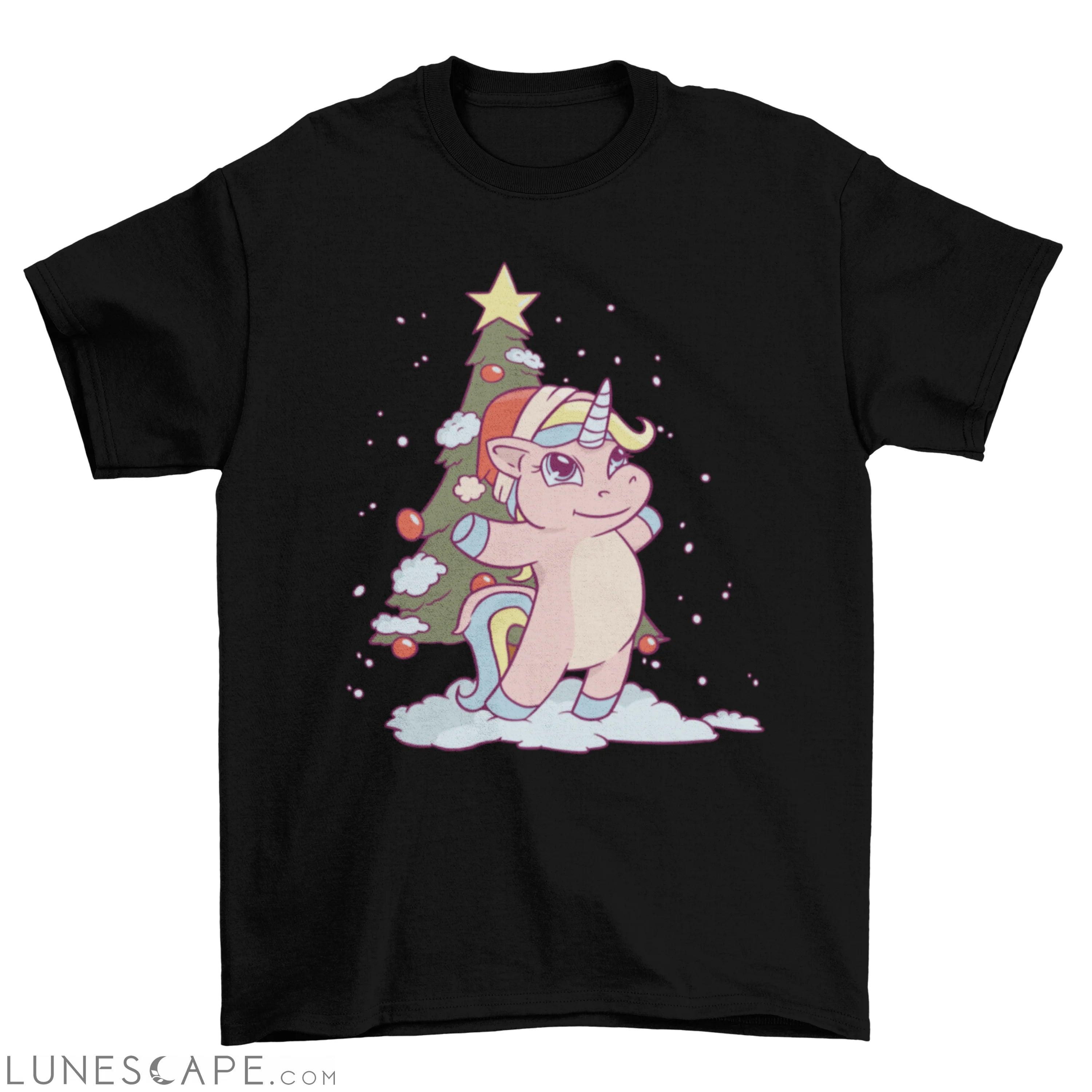 Cute Christmas unicorn cartoon t-shirt LUNESCAPE
