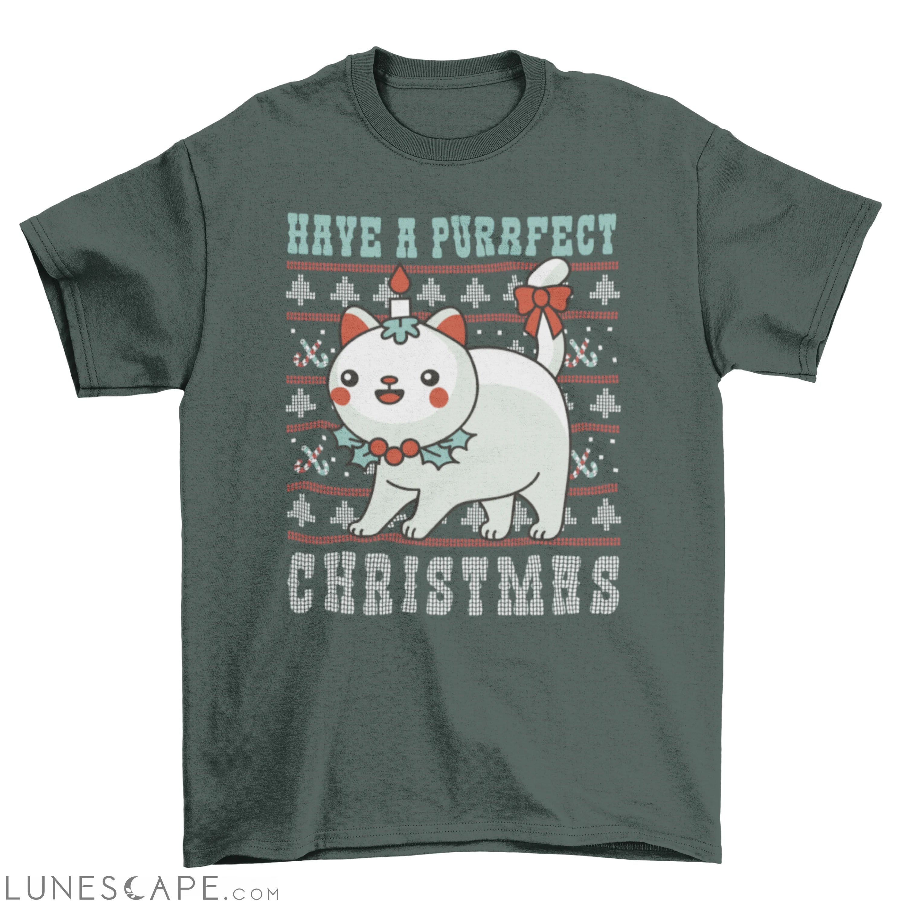 Cute purrfect Christmas cat t-shirt LUNESCAPE