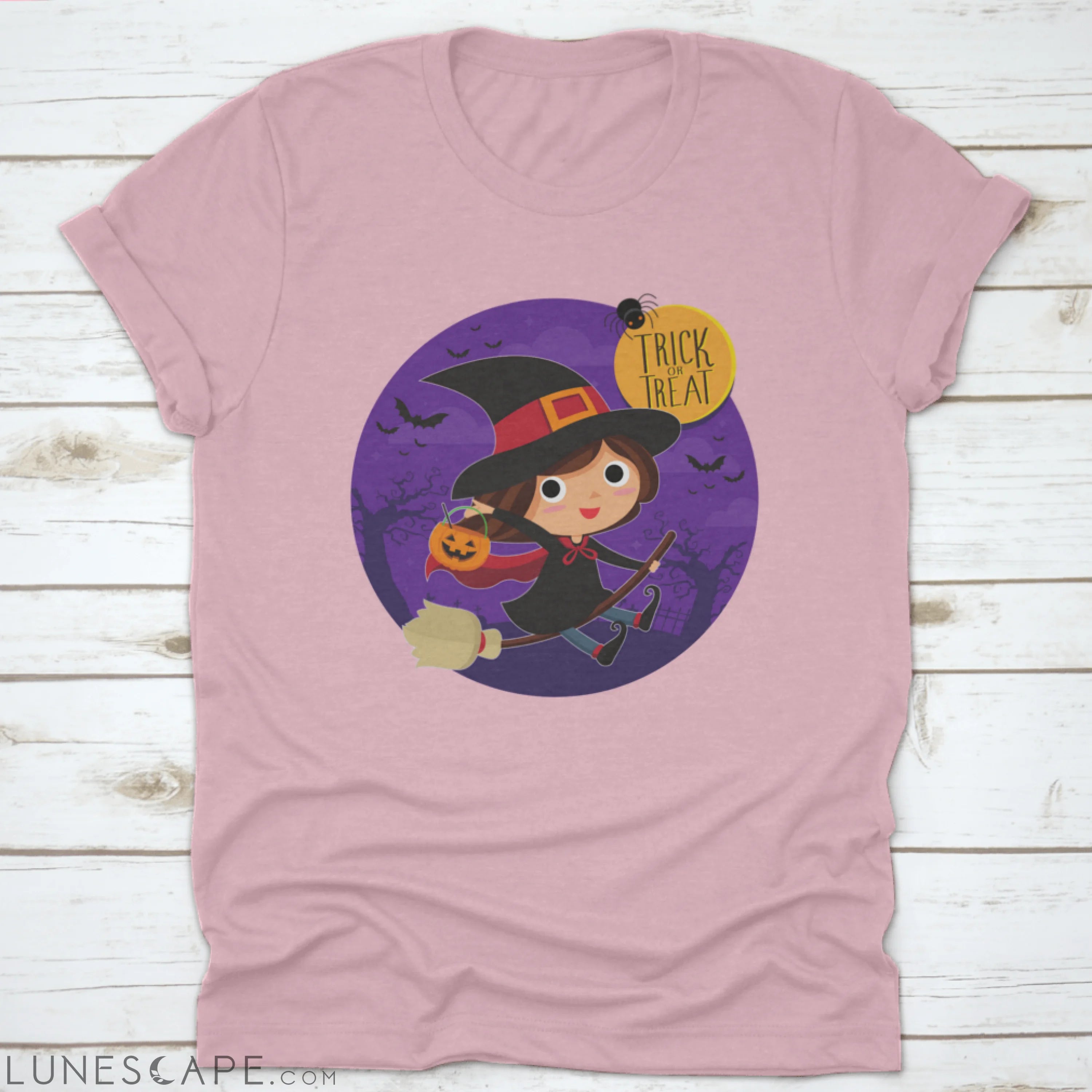 Cute Witch On Broom Vector Cartoon Illustration Shirt Design LUNESCAPE