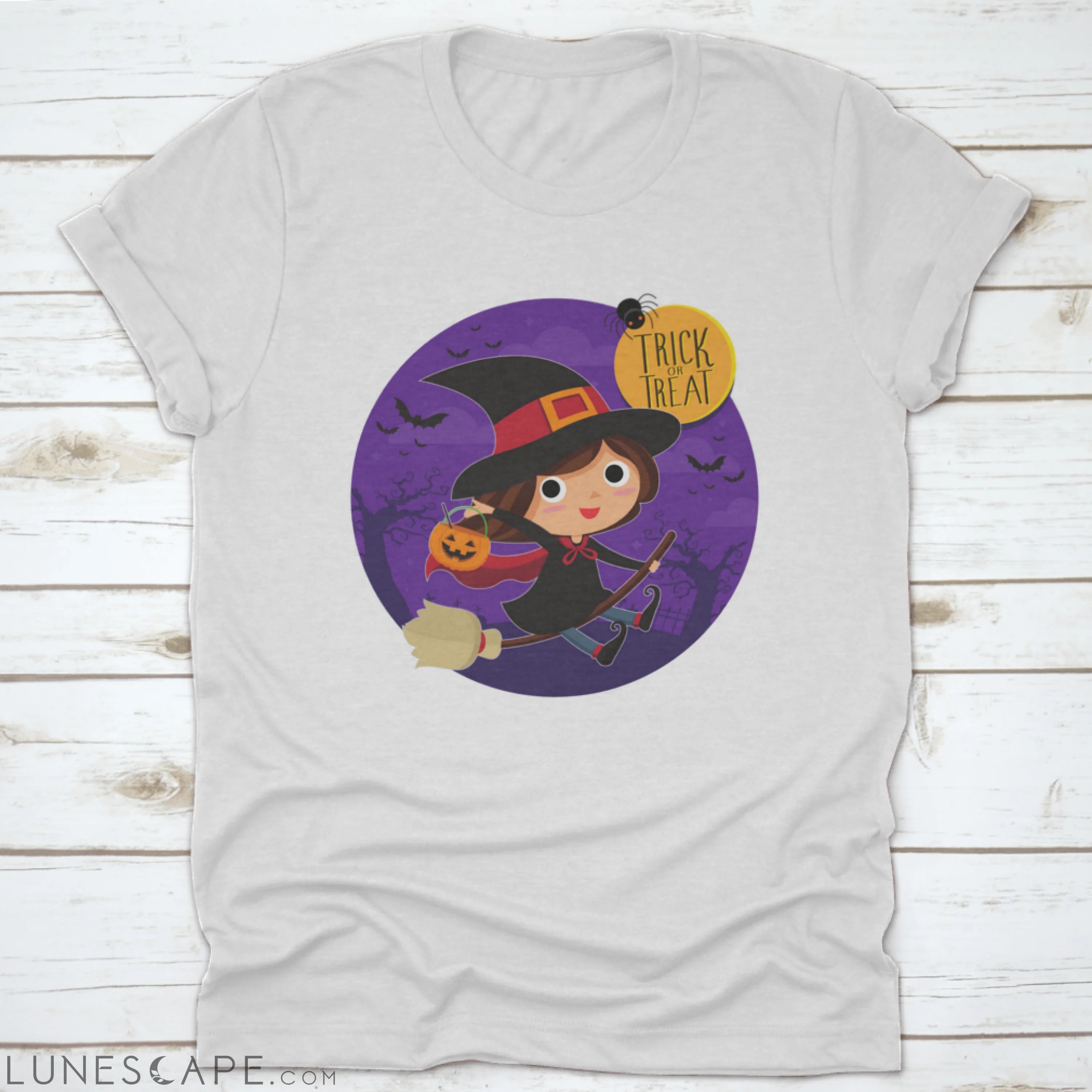 Cute Witch On Broom Vector Cartoon Illustration Shirt Design LUNESCAPE