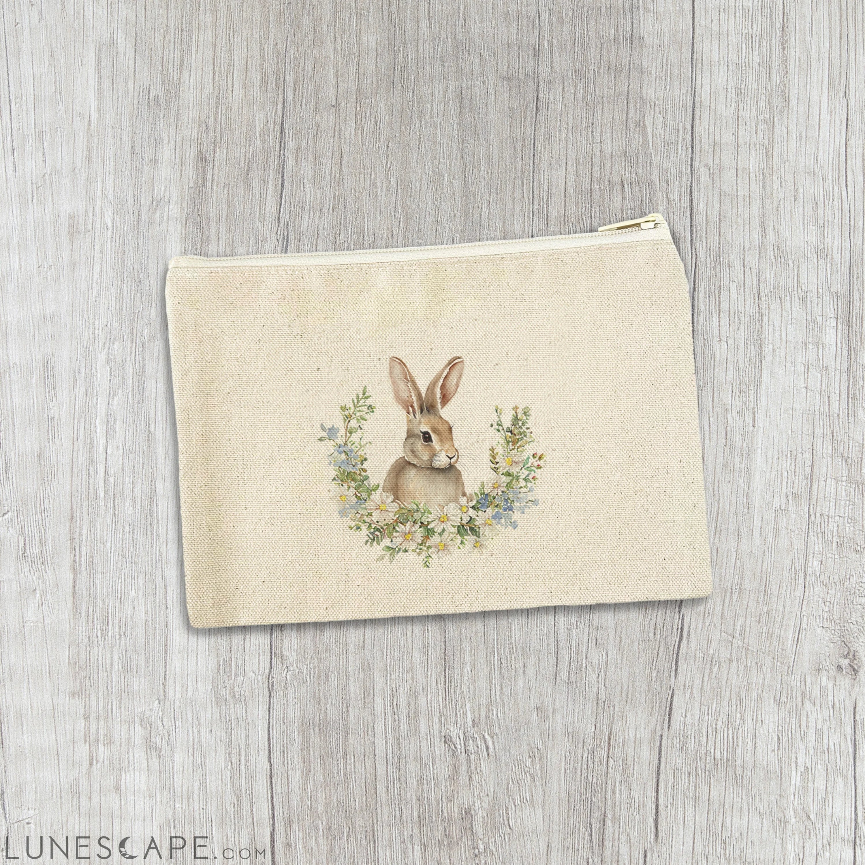 Daisy and Bunny Wreath  - Easter Canvas Zipper Pouch LUNESCAPE