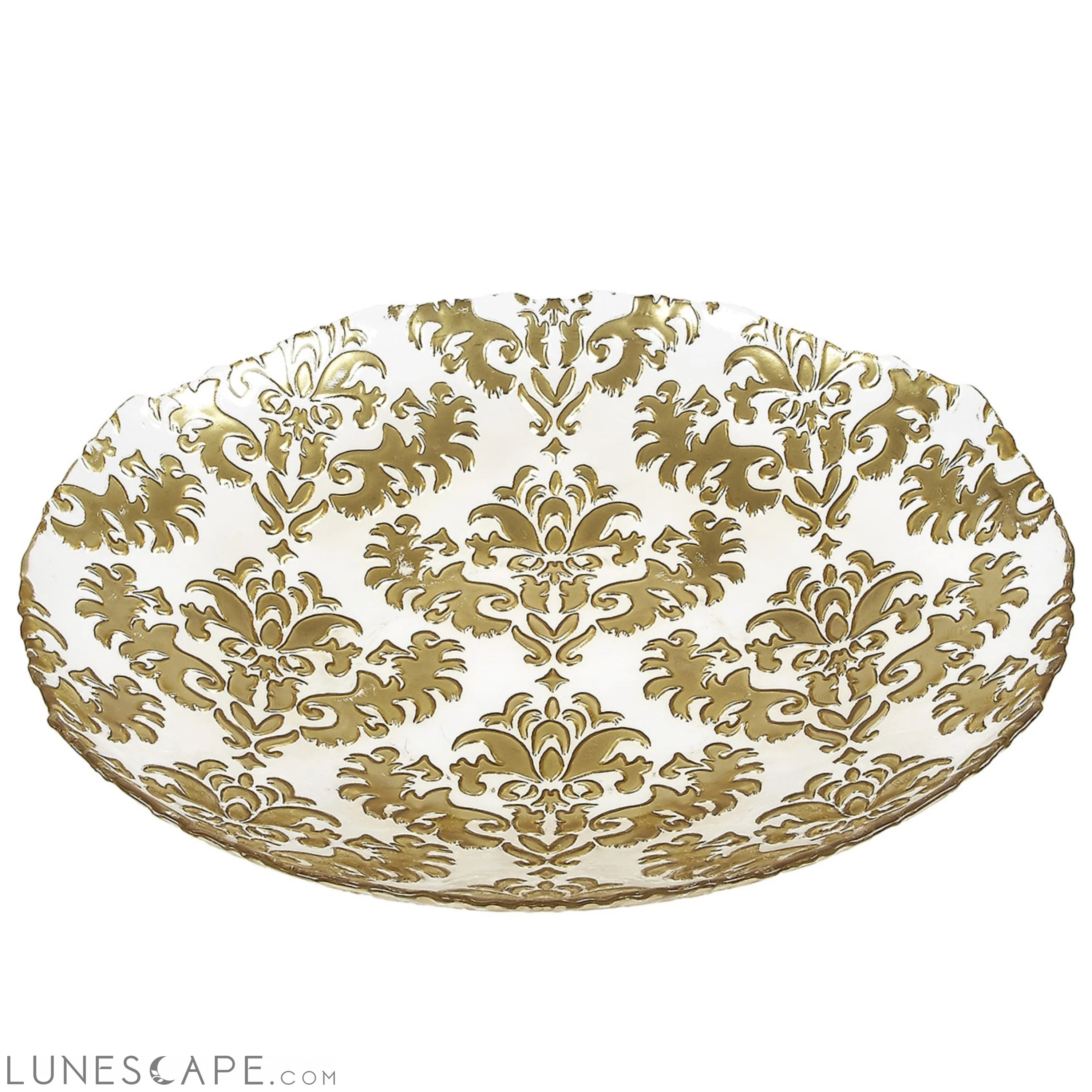 Damask 16" Gold Clear Shallow Bowl LUNESCAPE