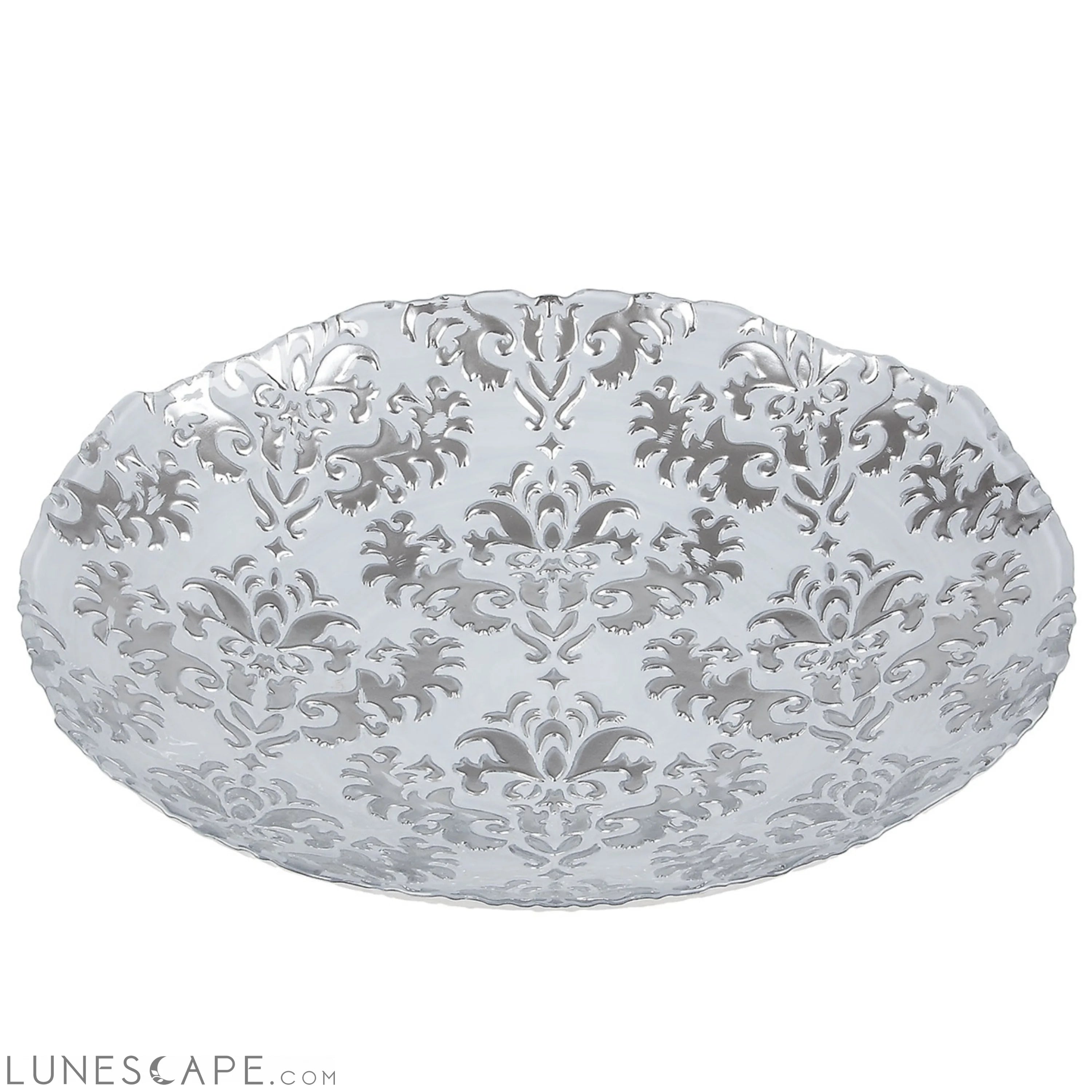 Damask 16" White Silver Shallow Bowl LUNESCAPE