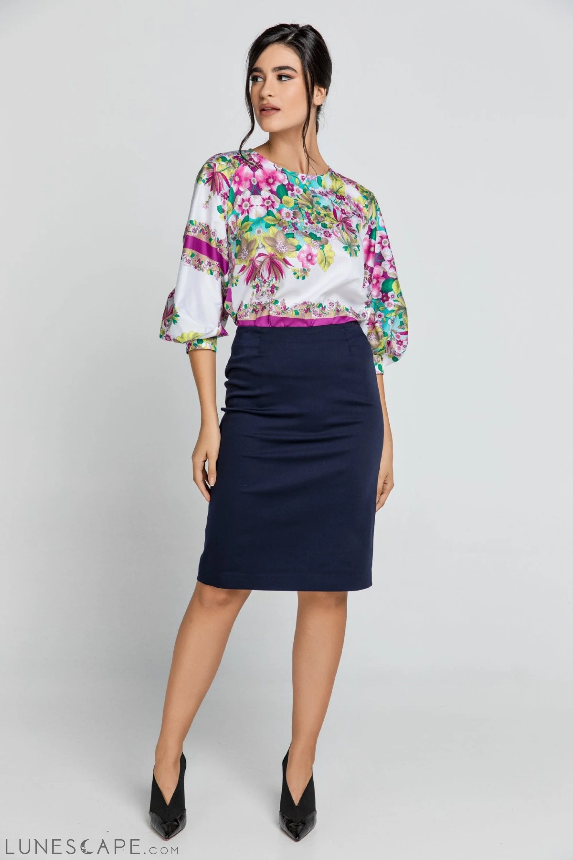 Dark Blue Pencil Skirt LUNESCAPE