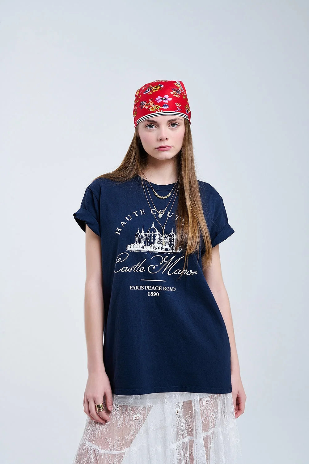 Dark Blue T Shirt With Castle Manor Design LUNESCAPE