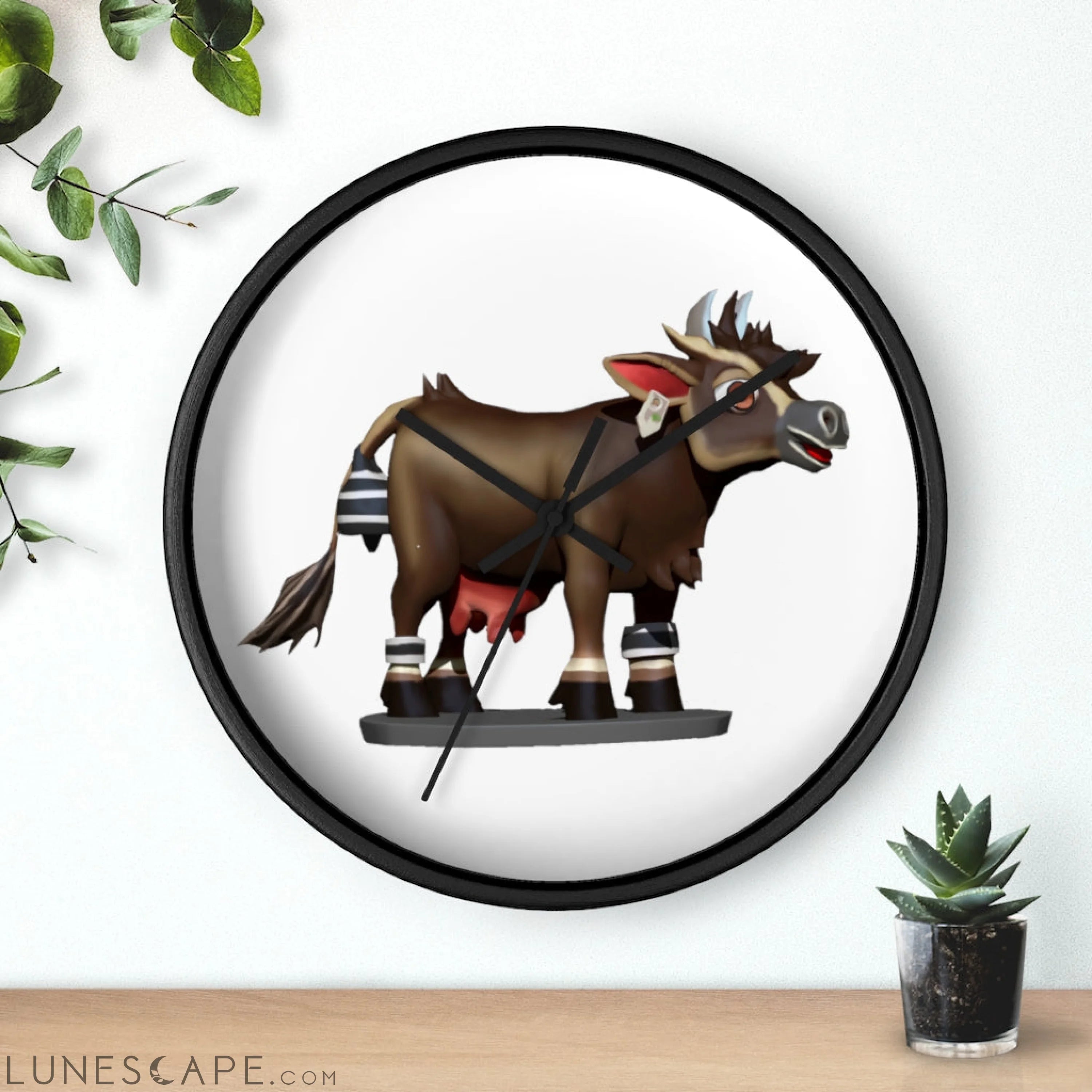 Dark Brown Cow Wall clock LUNESCAPE