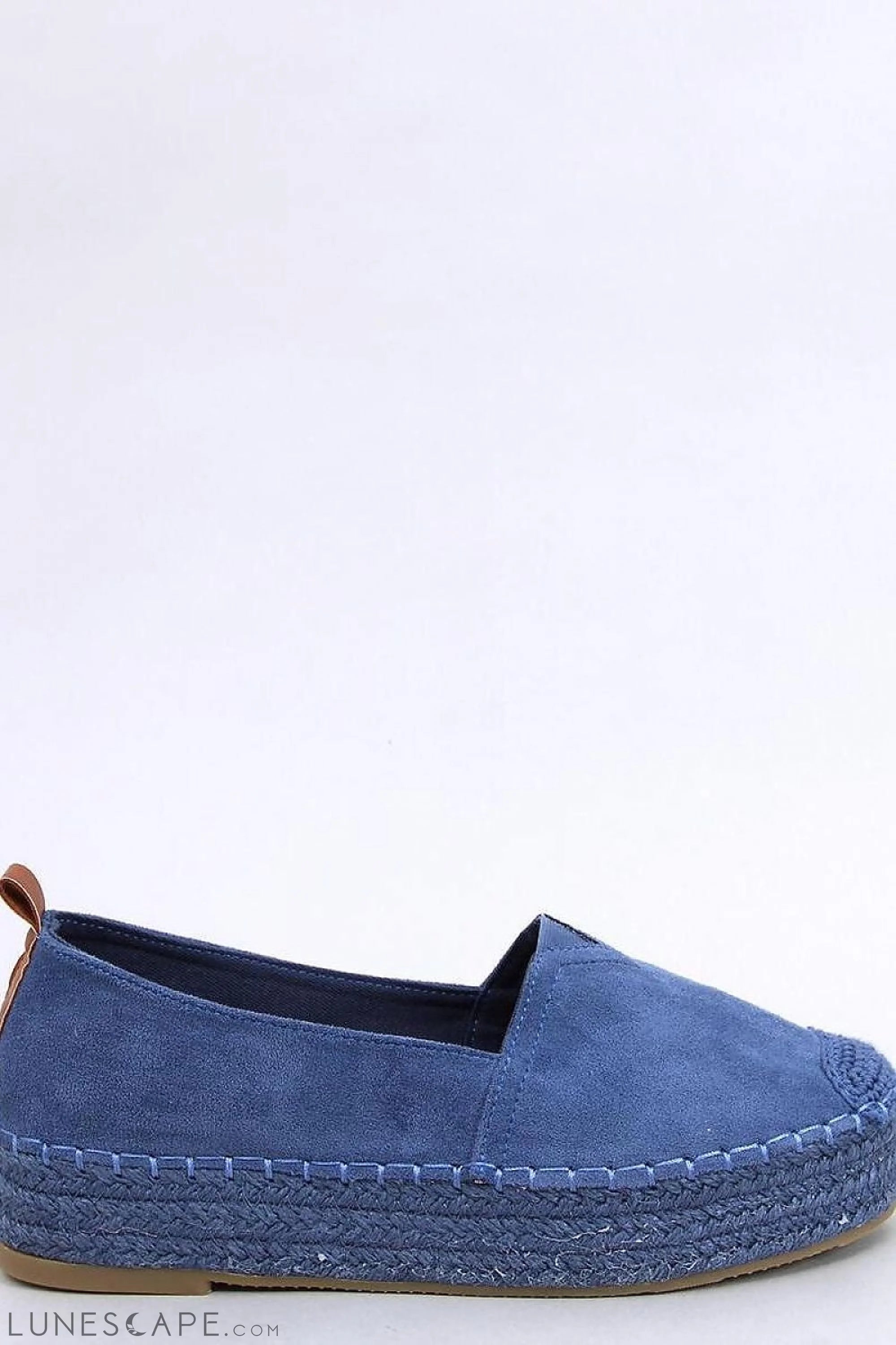 Denim Blue Slip-on Flatform Espadrilles Braided with Jute Platform & Cap Toe LUNESCAPE