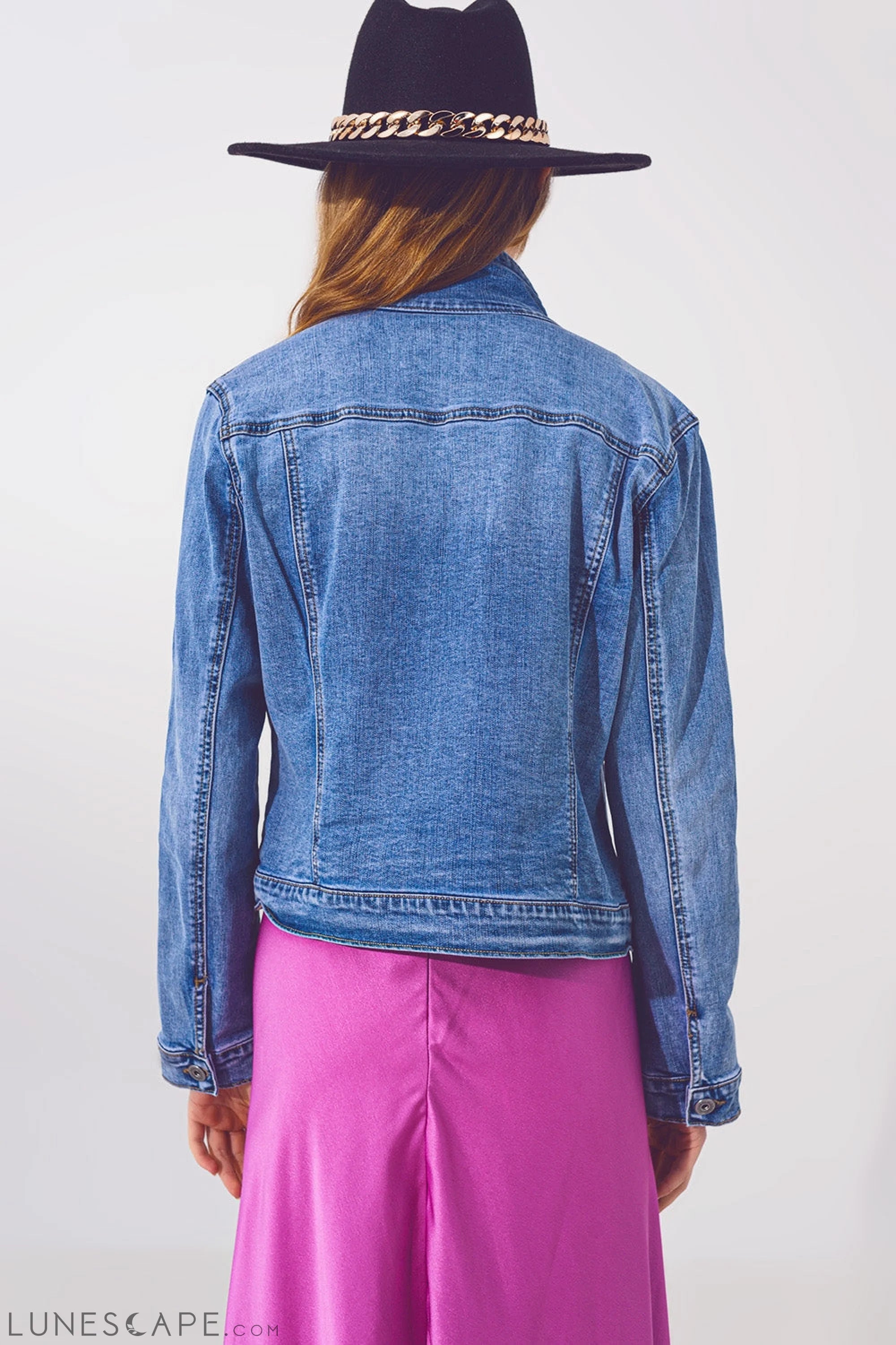Denim Jacket in Light Blue Wash With Sequin Detail LUNESCAPE