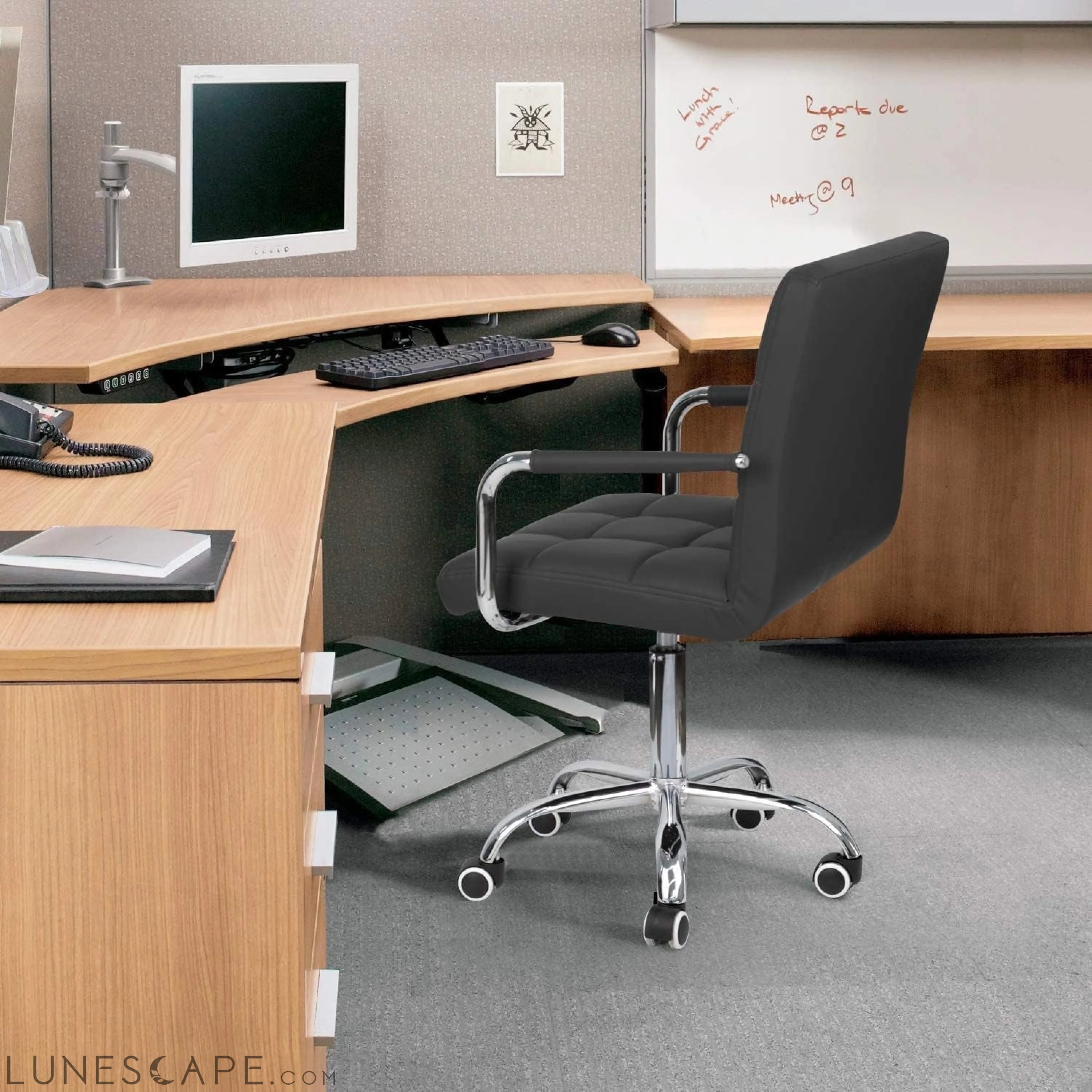 Desk Chair Modern Office Chair with Wheels Vanity Chair PU Leather LUNESCAPE