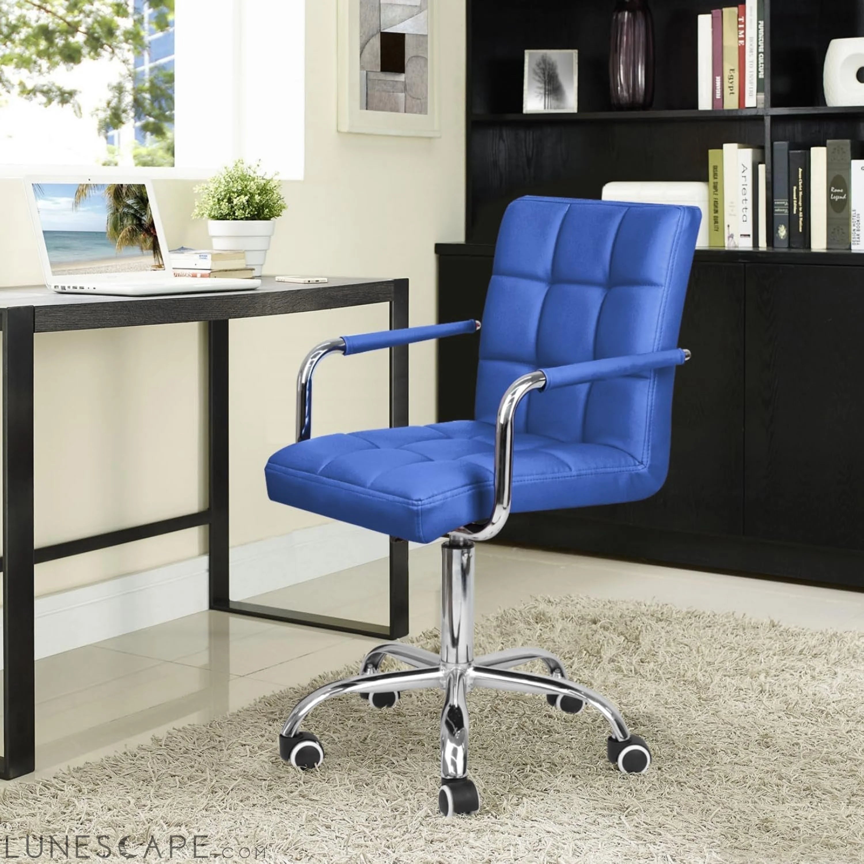 Desk Chair Modern Office Chair with Wheels Vanity Chair PU Leather LUNESCAPE