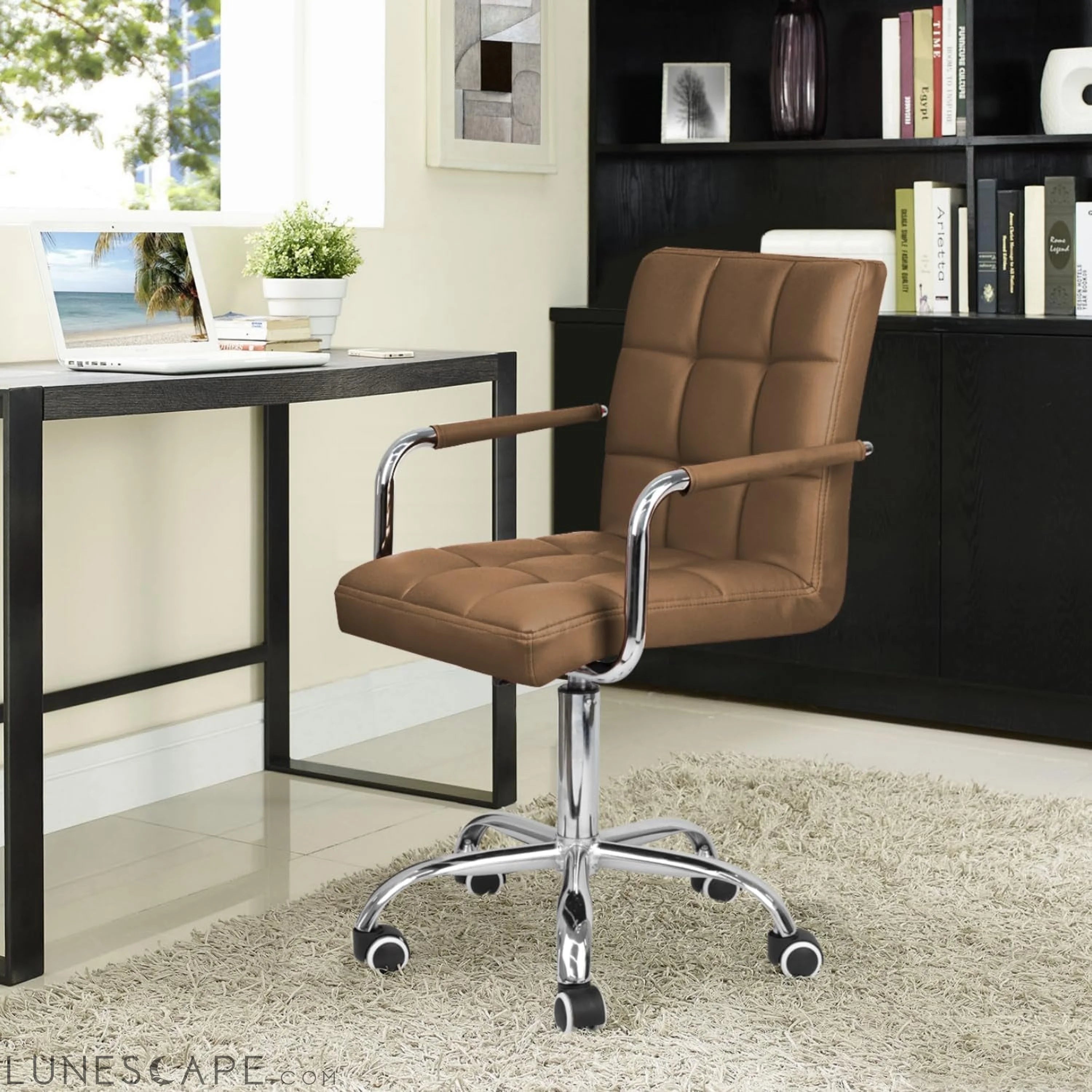 Desk Chair Modern Office Chair with Wheels Vanity Chair PU Leather LUNESCAPE