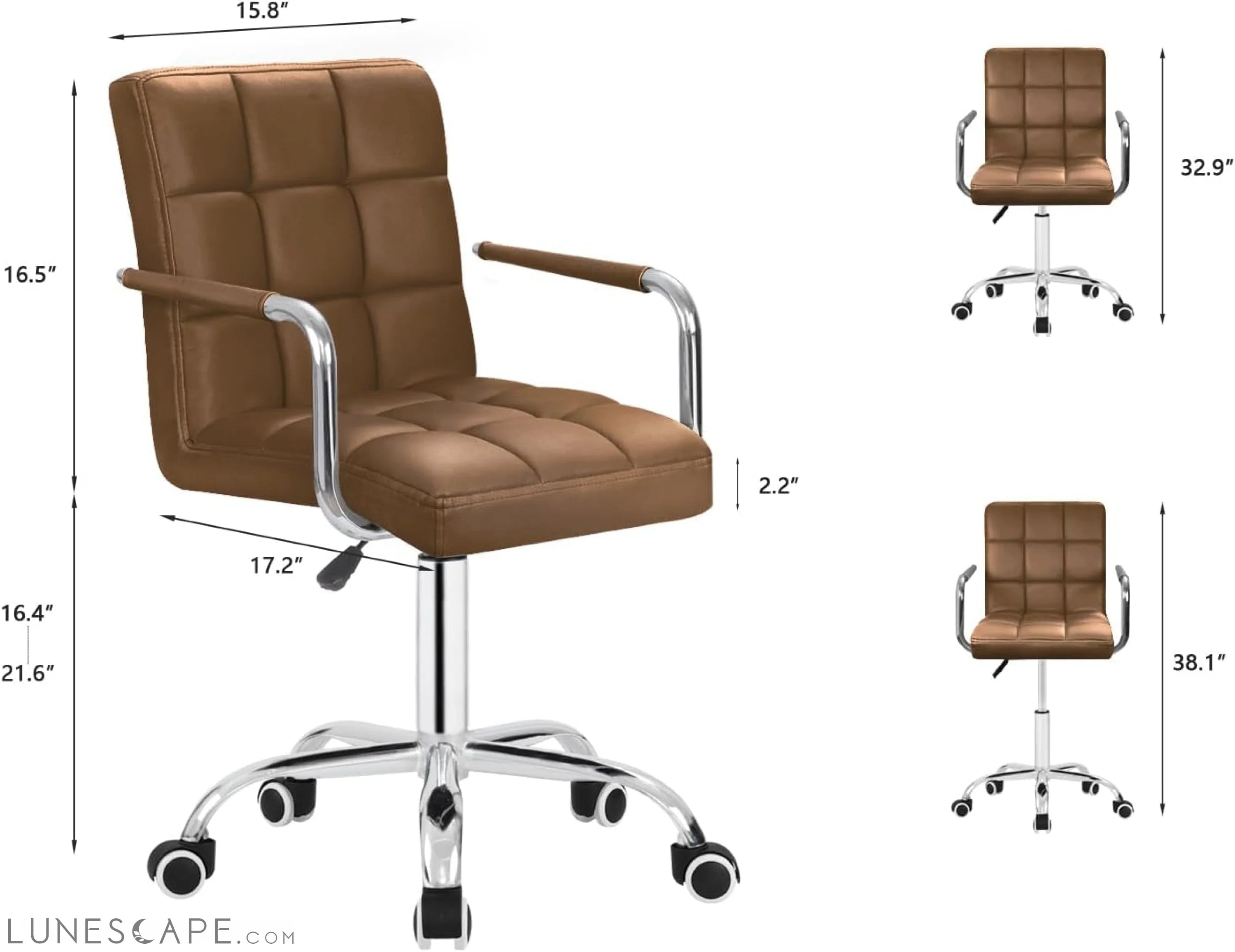 Desk Chair Modern Office Chair with Wheels Vanity Chair PU Leather LUNESCAPE