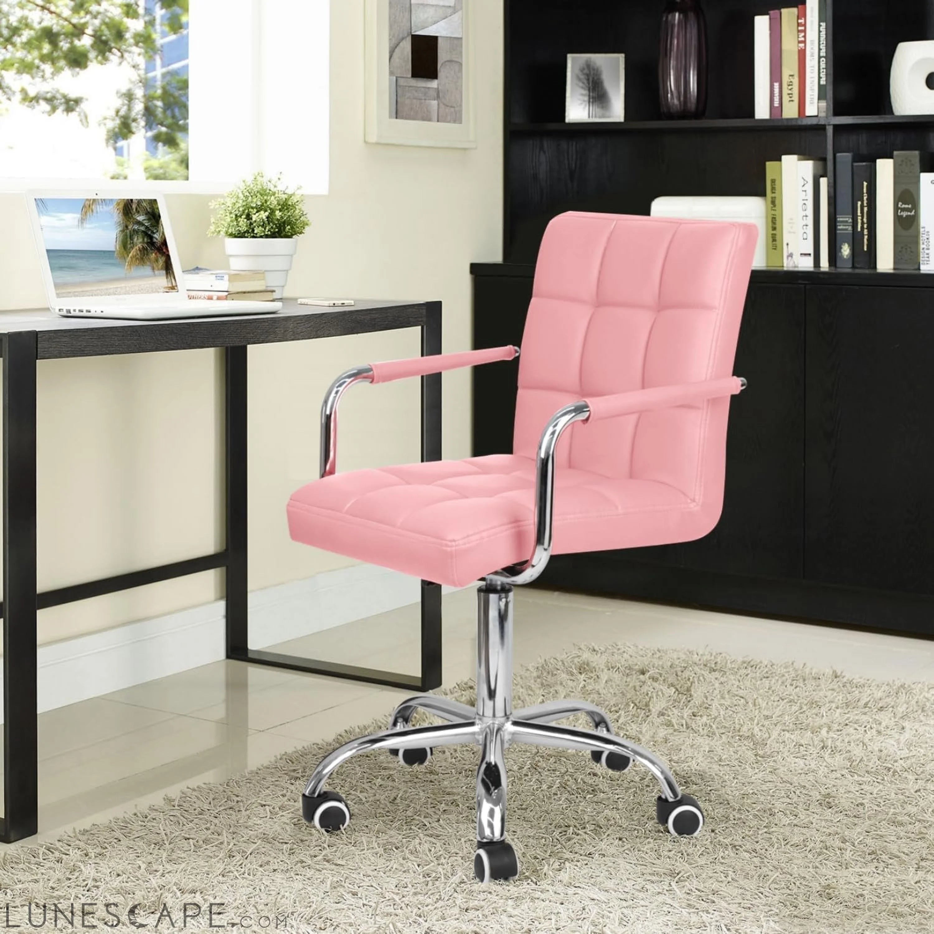 Desk Chair Modern Office Chair with Wheels Vanity Chair PU Leather LUNESCAPE