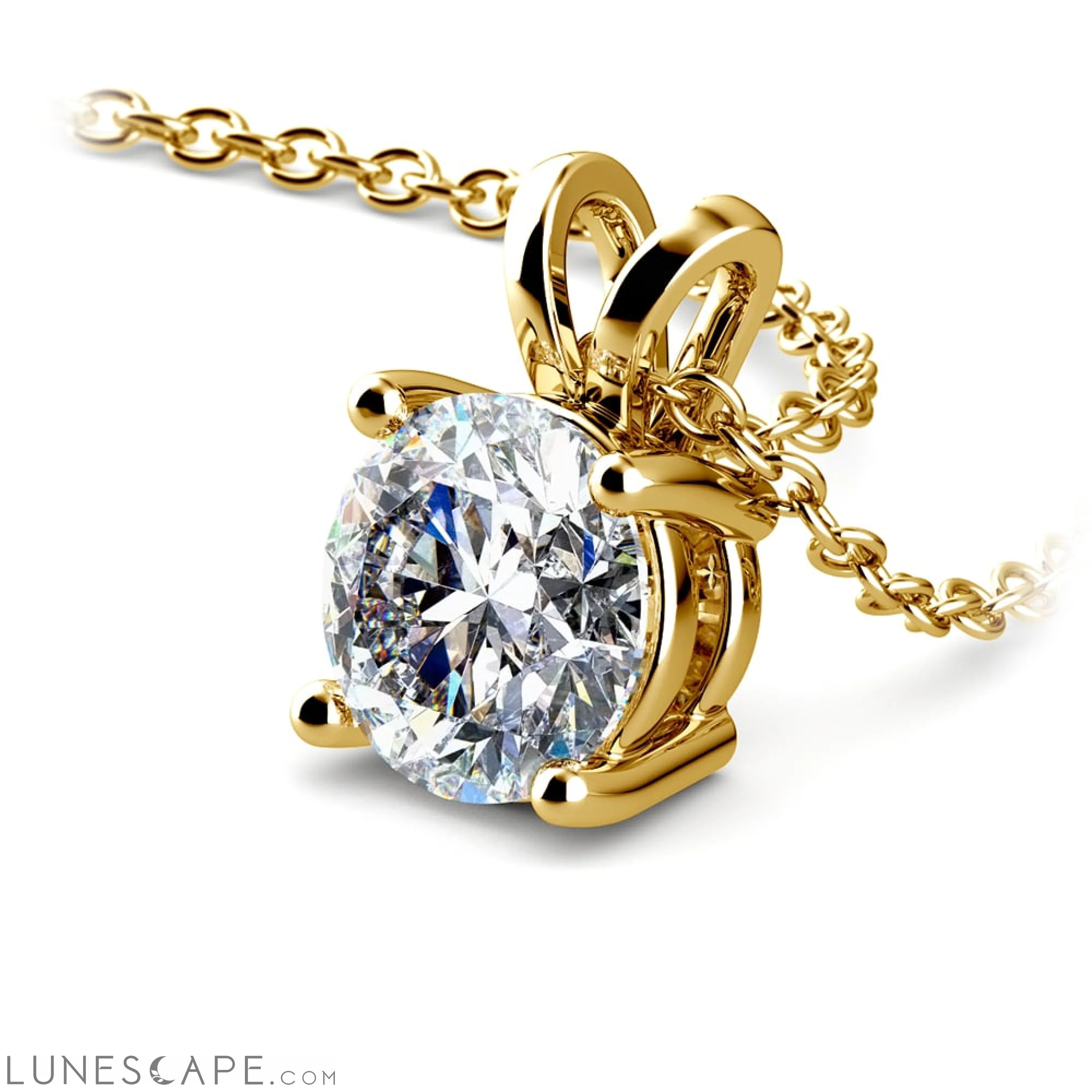 Diamond Pendant G/vs Clarity Round 14K White or Yellow Gold LUNESCAPE