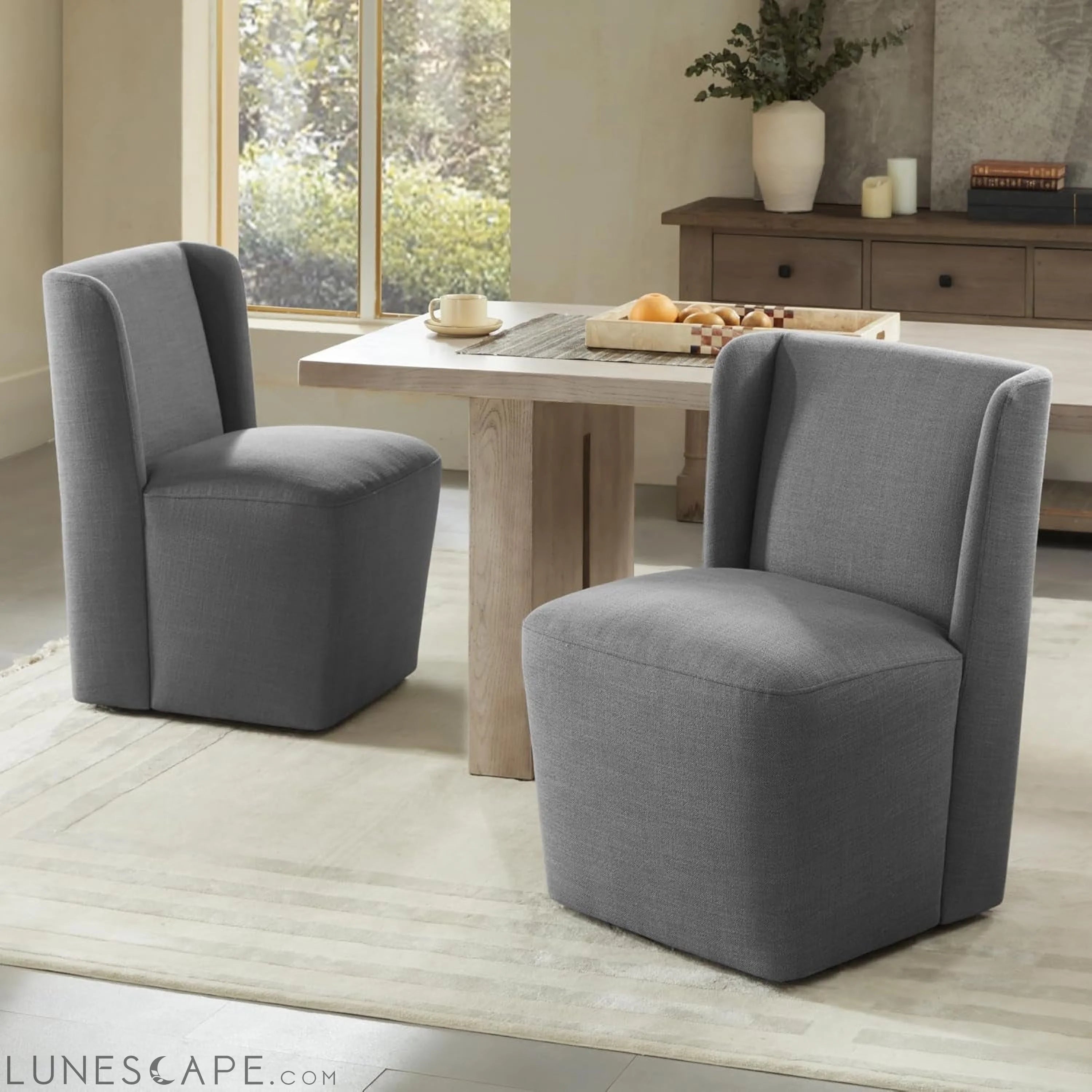 Dining Chairs with Casters No Assembly Upholstered Wingback Single LUNESCAPE