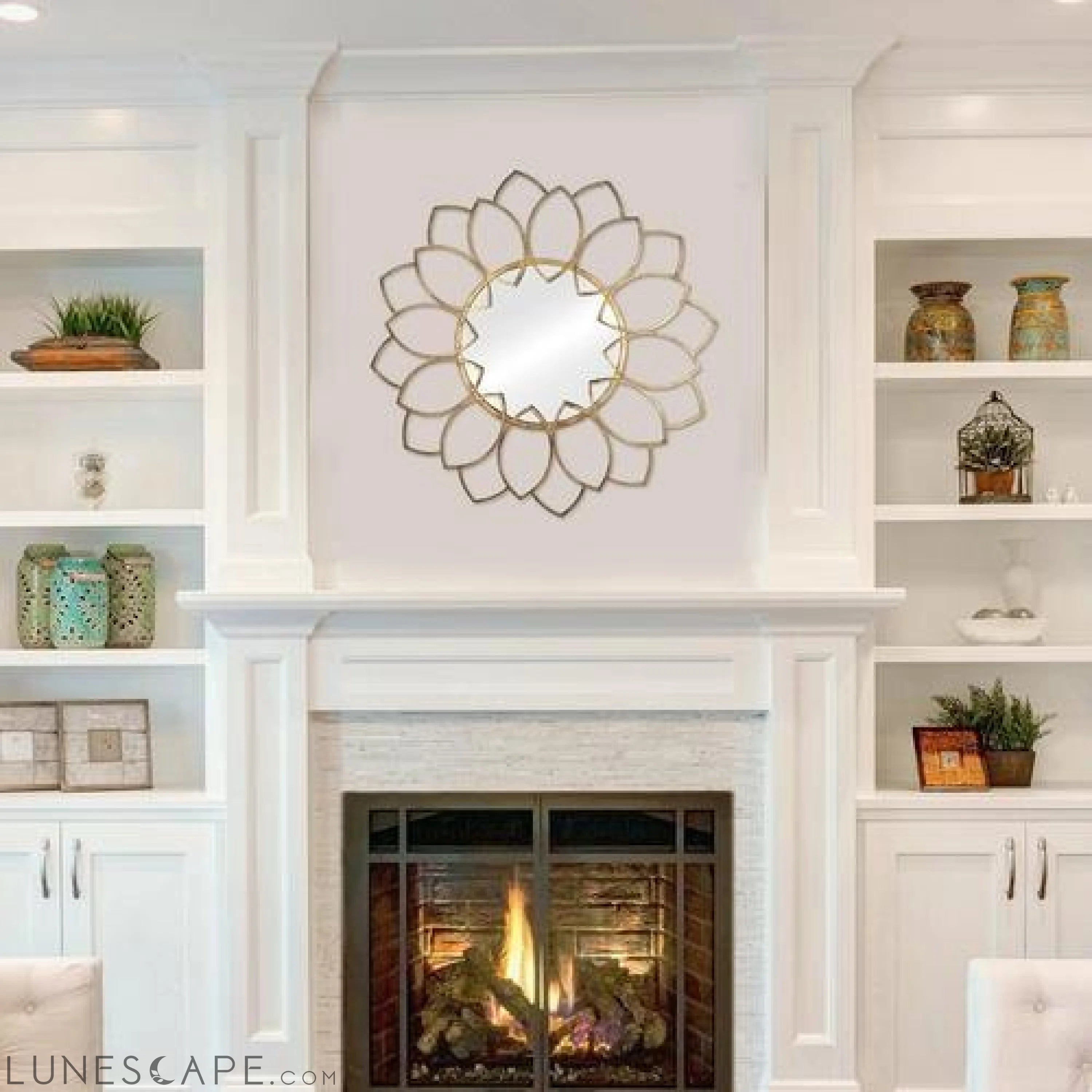 Distressed Antique Bronze Solid Metal Wall Mirror LUNESCAPE