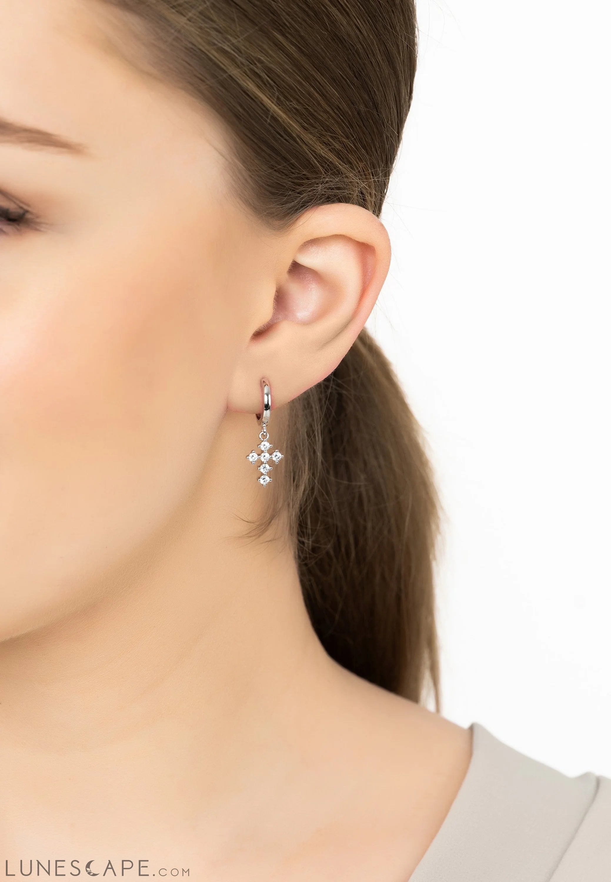 Divinity Fashion Huggie Hoop Earrings Silver One Color / One Size Earrings - Cross