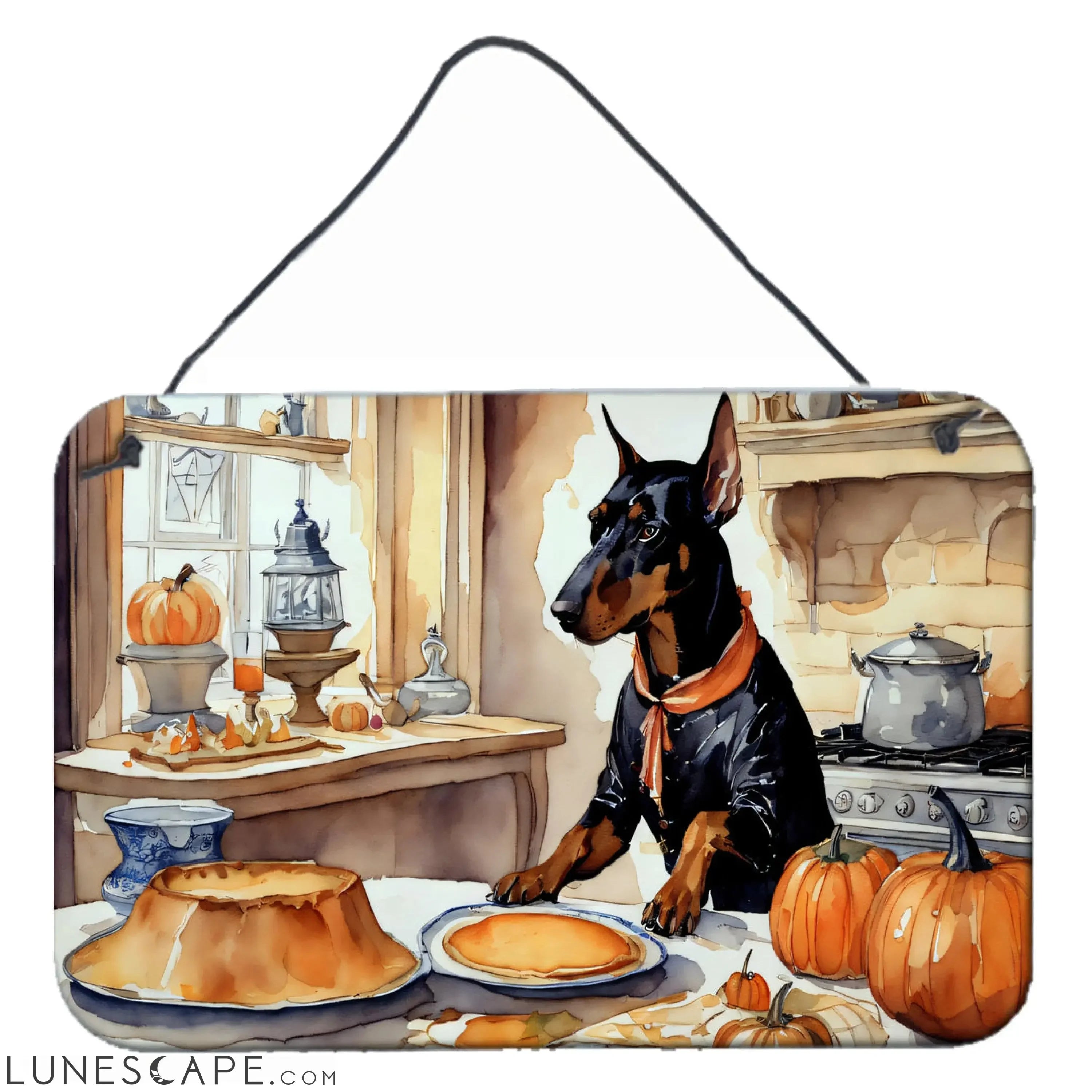 Doberman Pinscher Thanksgiving Fall Kitchen Pumpkins Wall or Door Hanging Prints LUNESCAPE