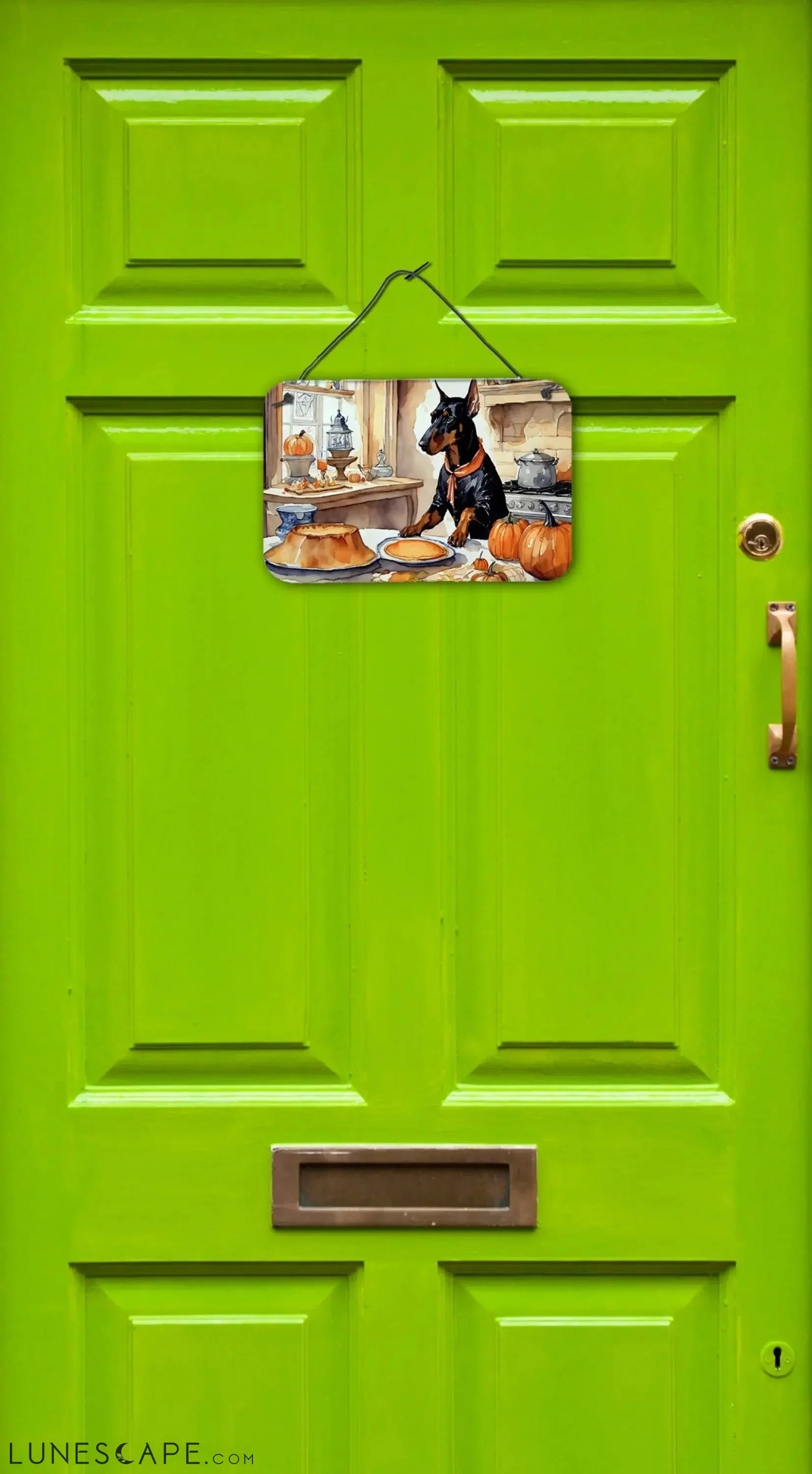 Doberman Pinscher Thanksgiving Fall Kitchen Pumpkins Wall or Door Hanging Prints LUNESCAPE