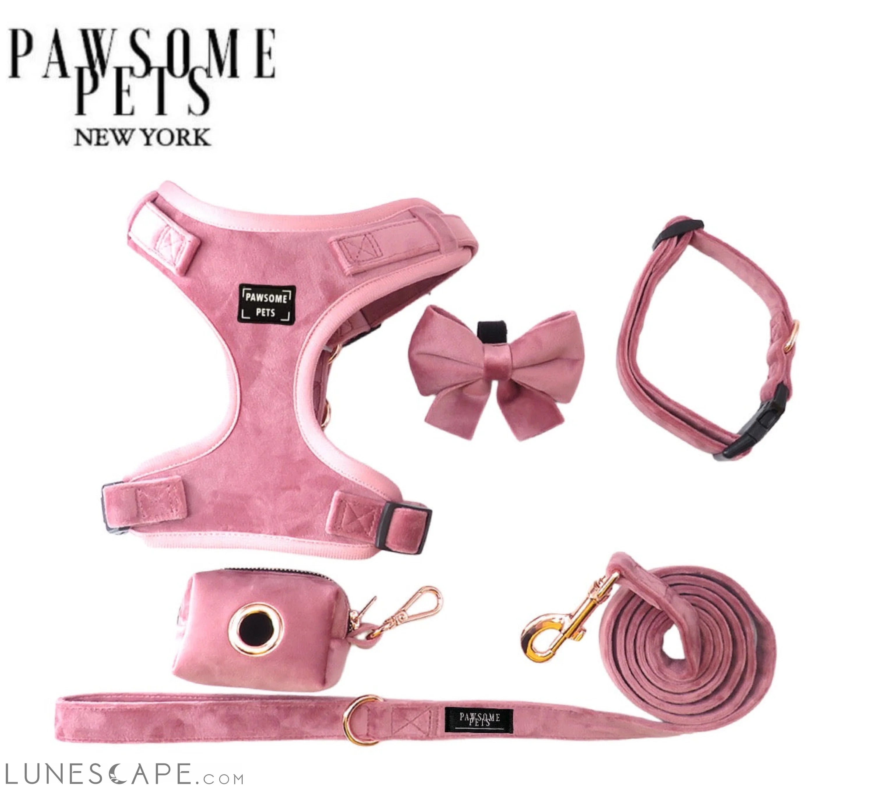 Dog Harness, Leash & Bandana Bundle - Light Pink LUNESCAPE