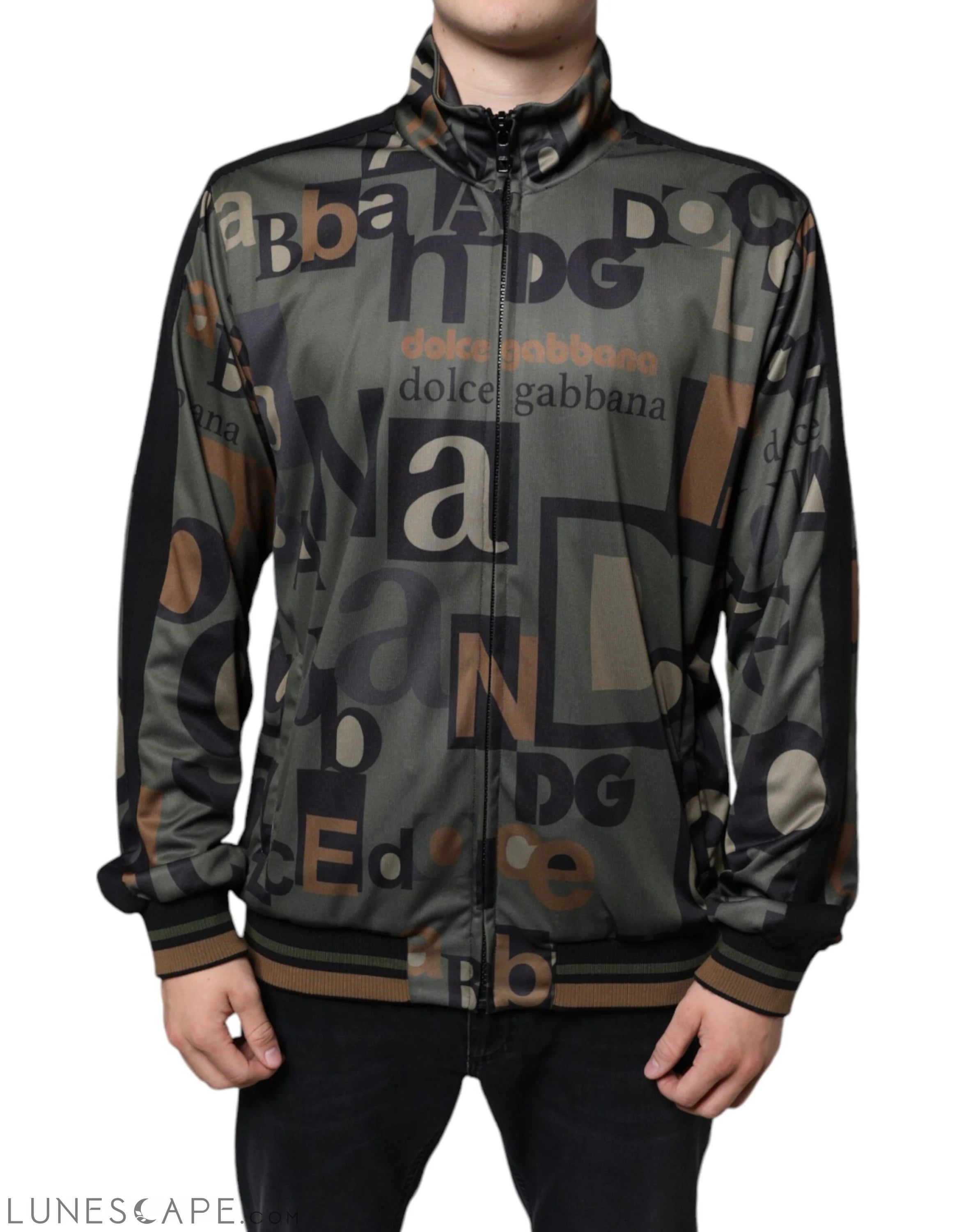Dolce & Gabbana Army Green Logo Full Zip Polyester Sweater LUNESCAPE