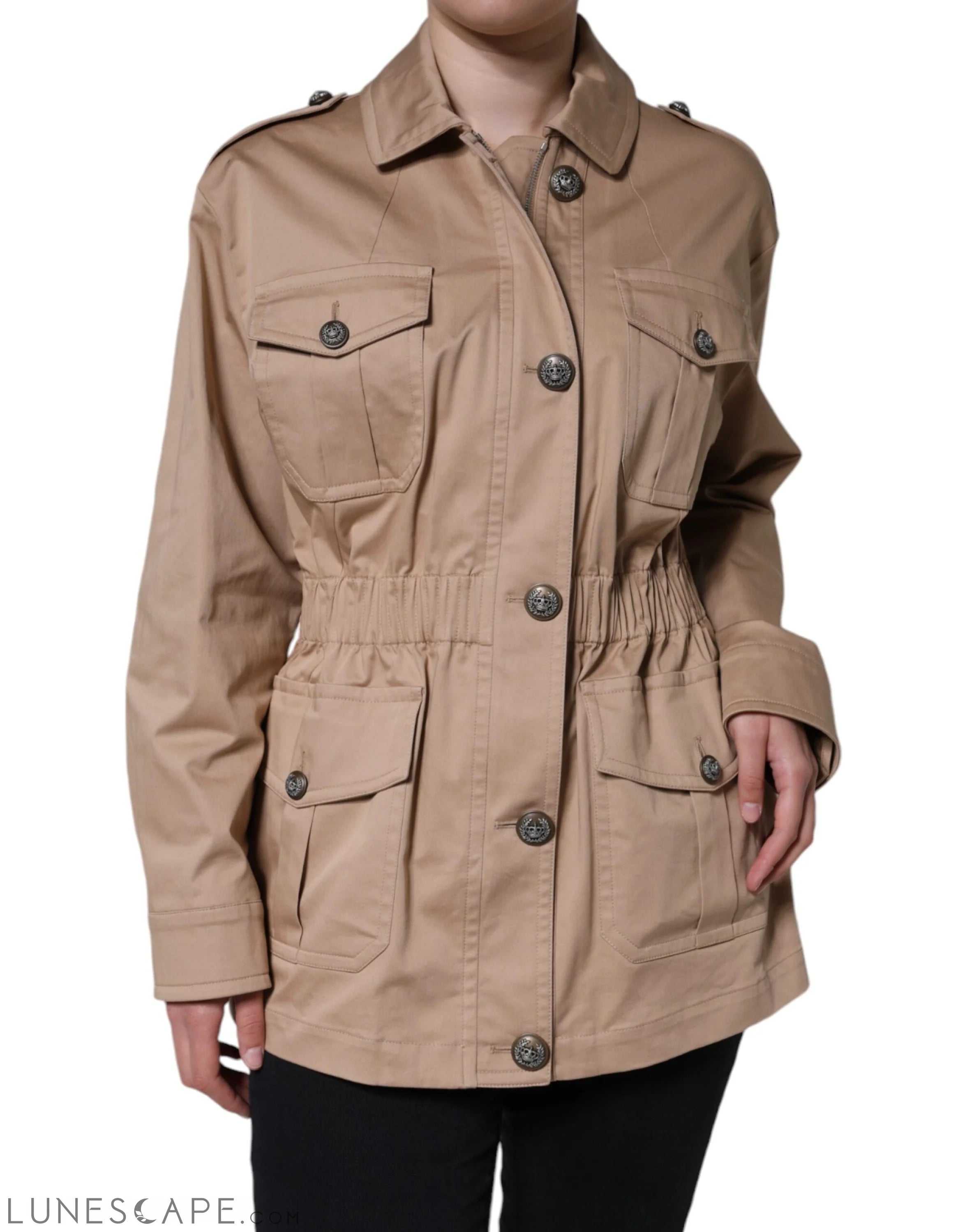 Dolce & Gabbana Beige Cotton Long Sleeve Collared Coat Jacket LUNESCAPE