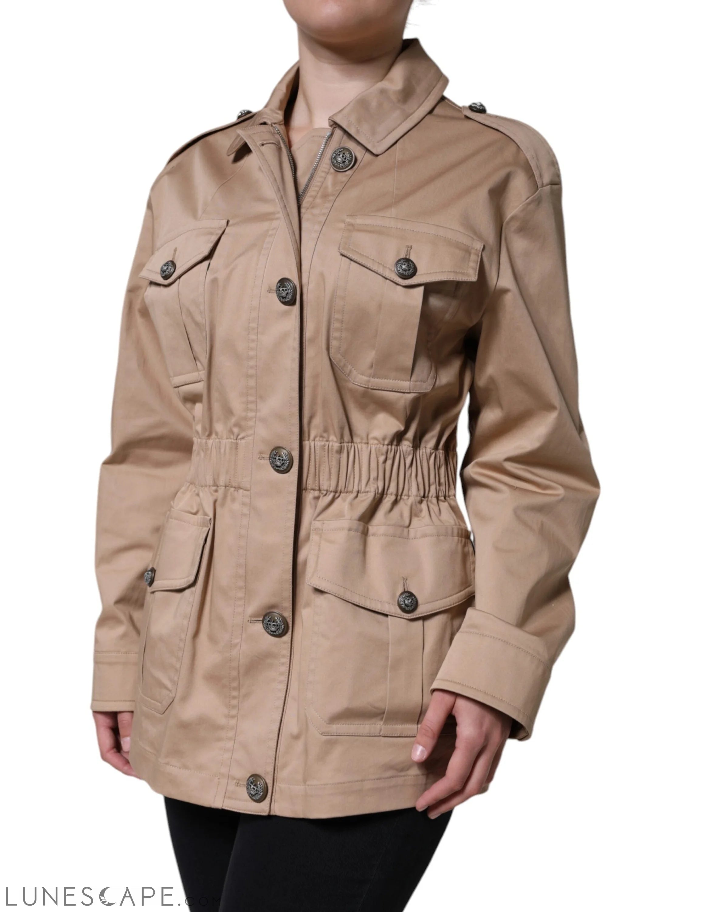 Dolce & Gabbana Beige Cotton Long Sleeve Collared Coat Jacket LUNESCAPE