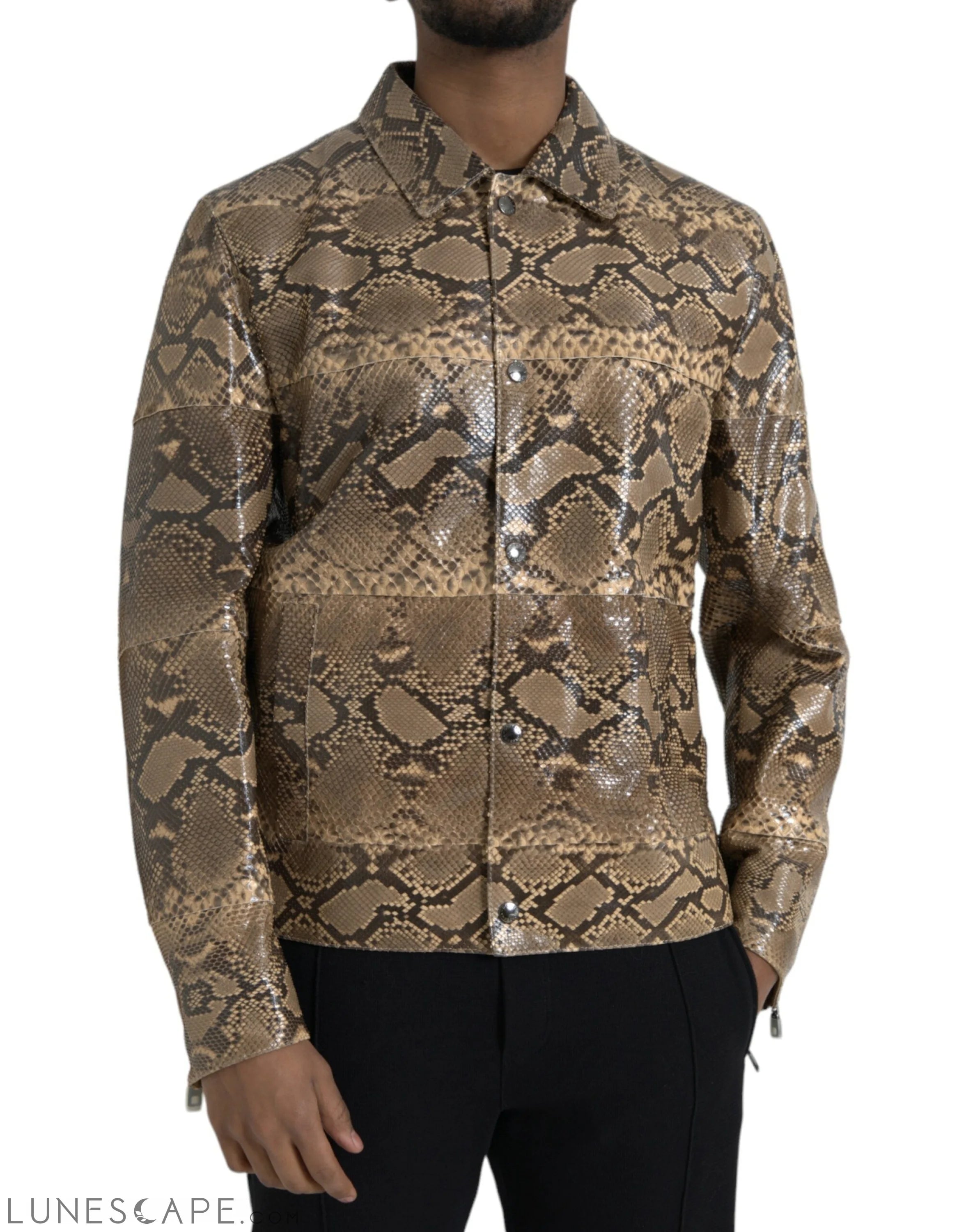 Dolce & Gabbana Beige Exotic Leather Biker Blouson Jacket LUNESCAPE