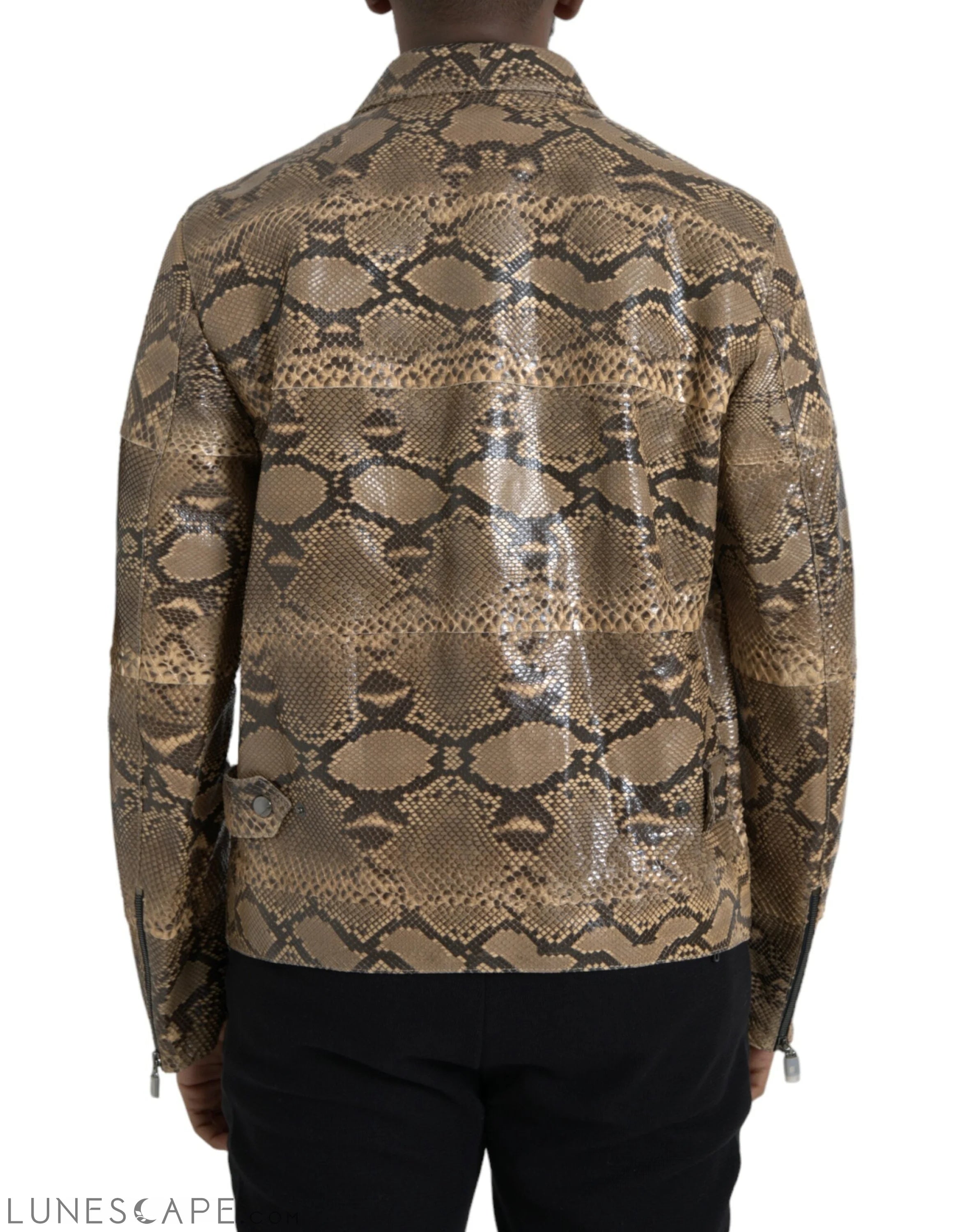 Dolce & Gabbana Beige Exotic Leather Biker Blouson Jacket LUNESCAPE